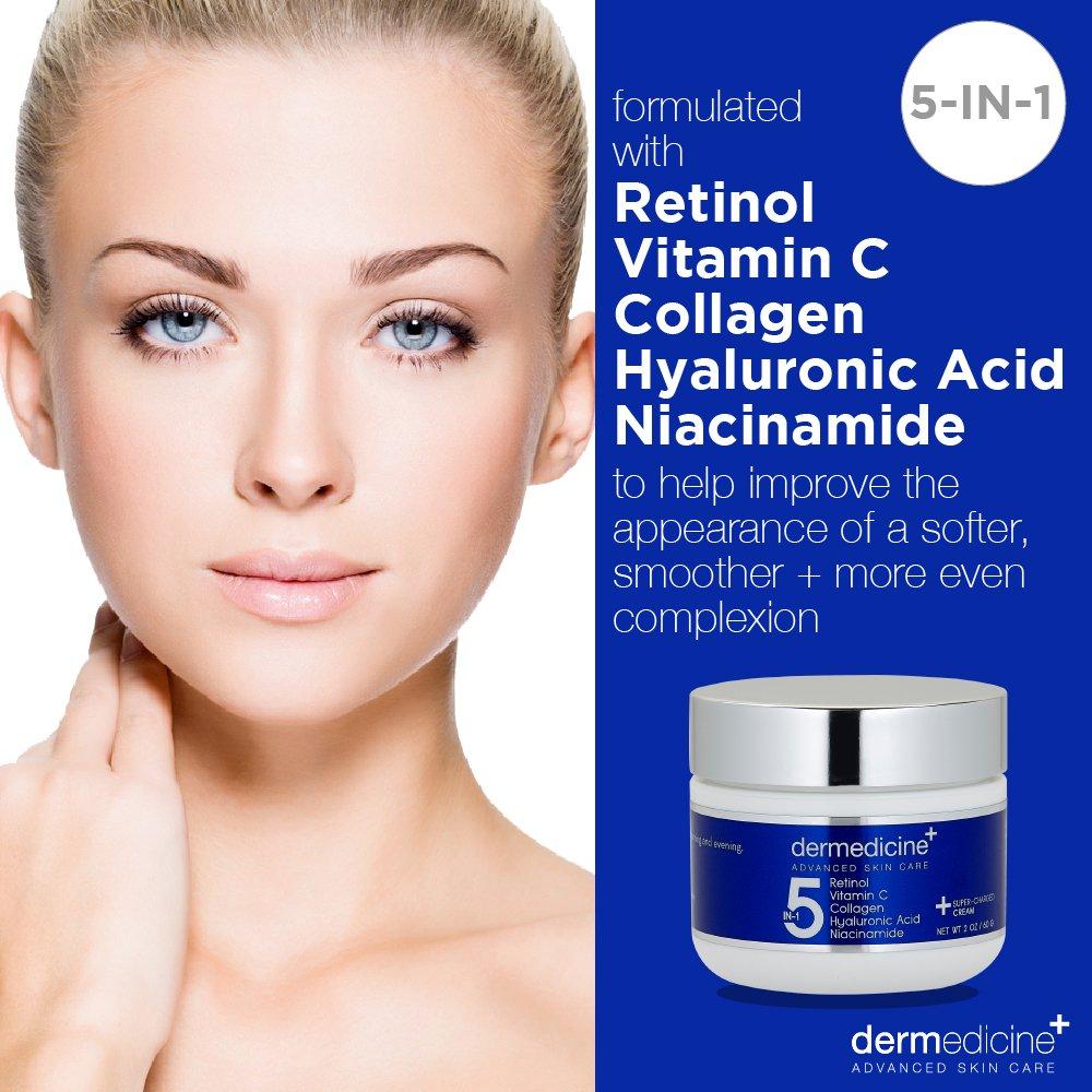 Crema Facial 5 en 1 Dermedicine 56.7 g - Retinol, Vitamina C, Colágeno, Ácido Hialurónico, Niacinamida