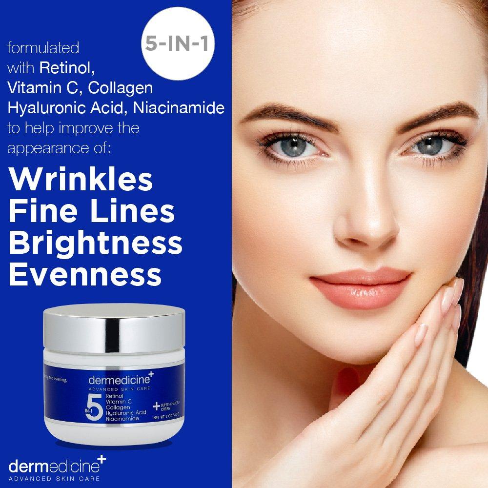 Crema Facial 5 en 1 Dermedicine 56.7 g - Retinol, Vitamina C, Colágeno, Ácido Hialurónico, Niacinamida