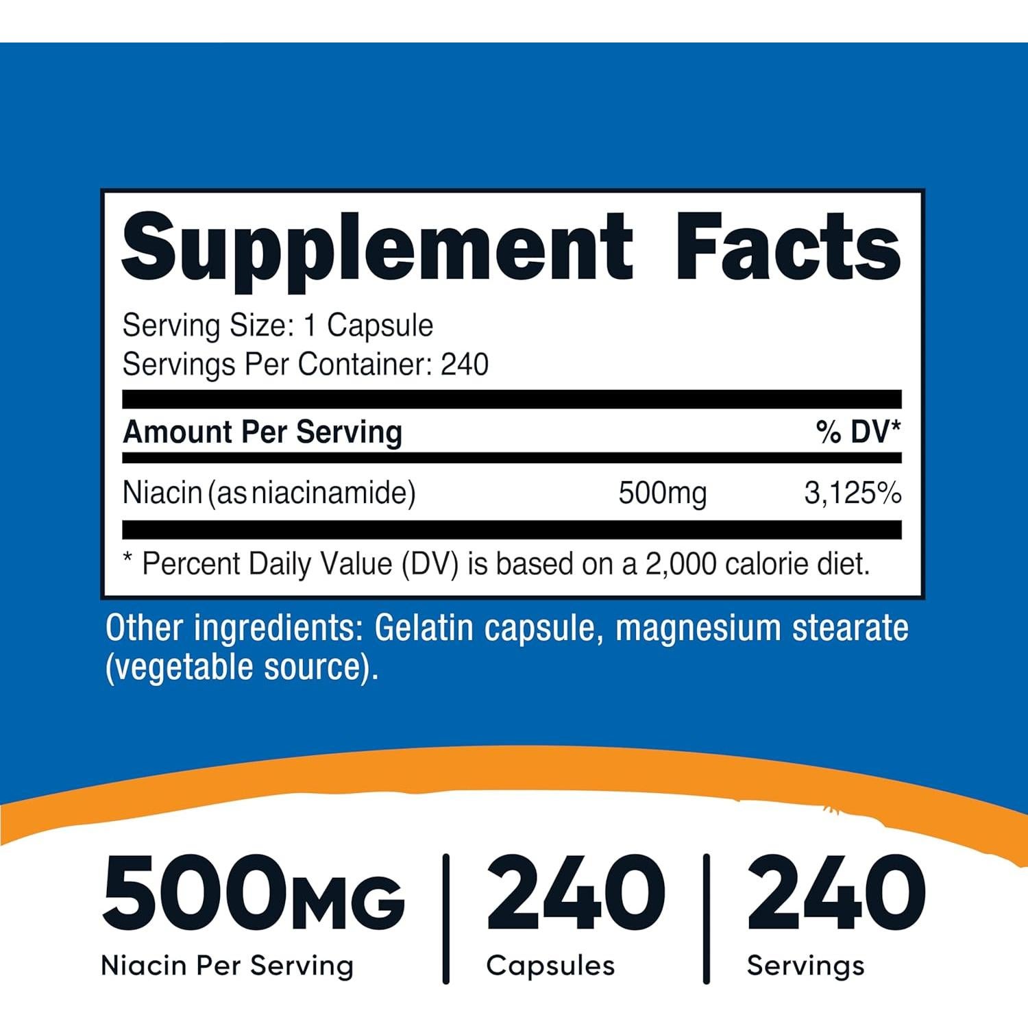 Nutricost Niacinamida 500mg 240 Cápsulas Sin Enrojecimiento