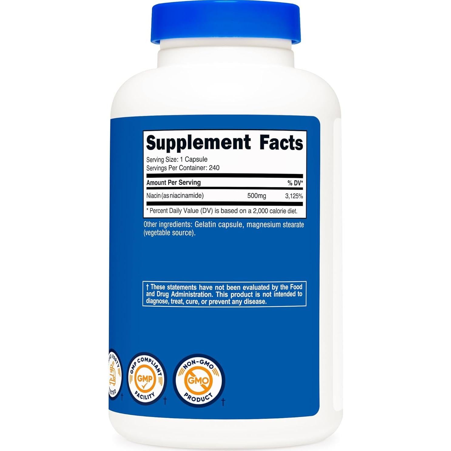 Nutricost Niacinamida 500mg 240 Cápsulas Sin Enrojecimiento