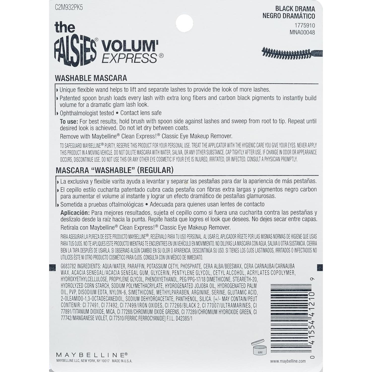 Máscara Lavable Volum' Express Falsies Maybelline 7.39 ml x2