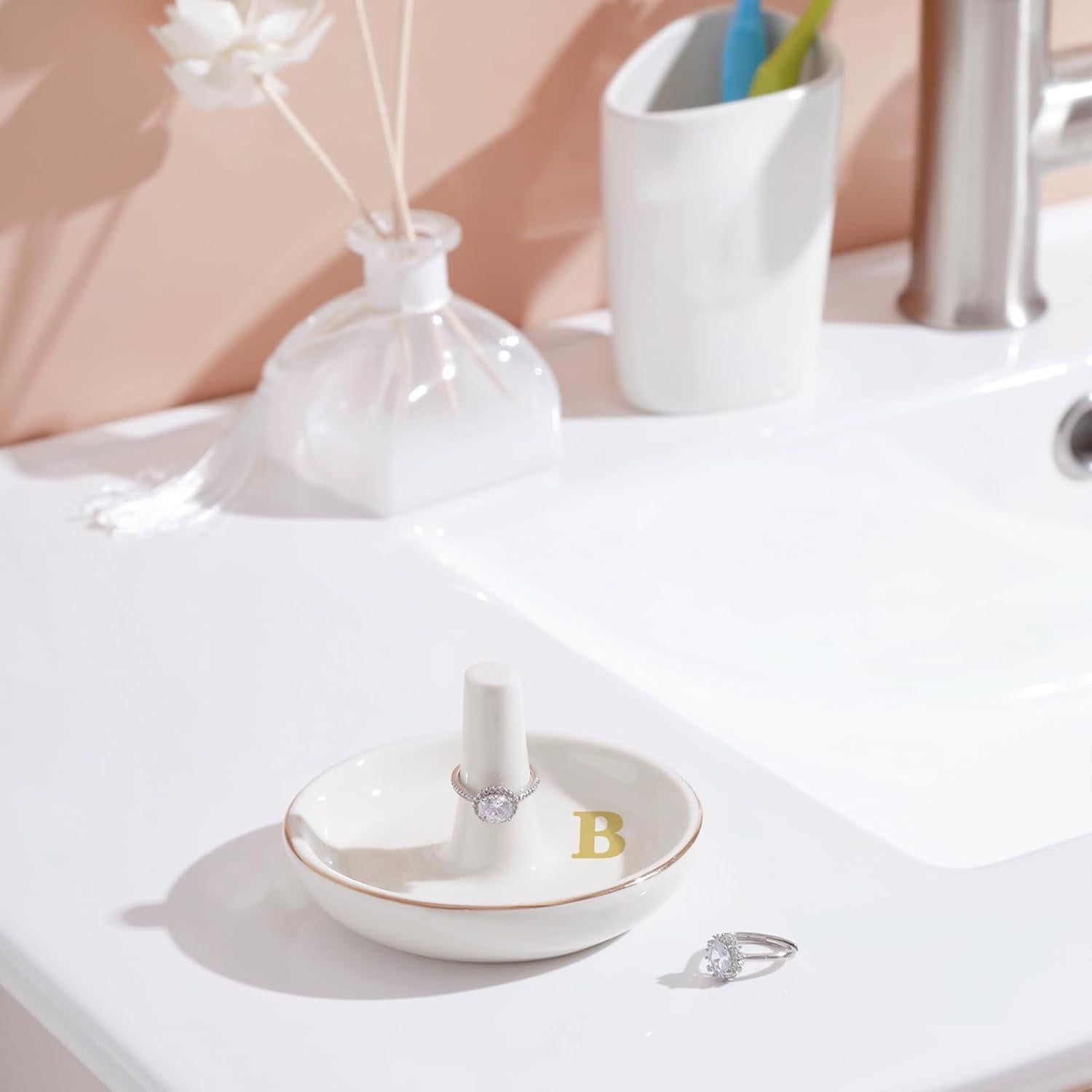 Plato Soporte para Anillos LZBALUYO Inicial B Cerámica