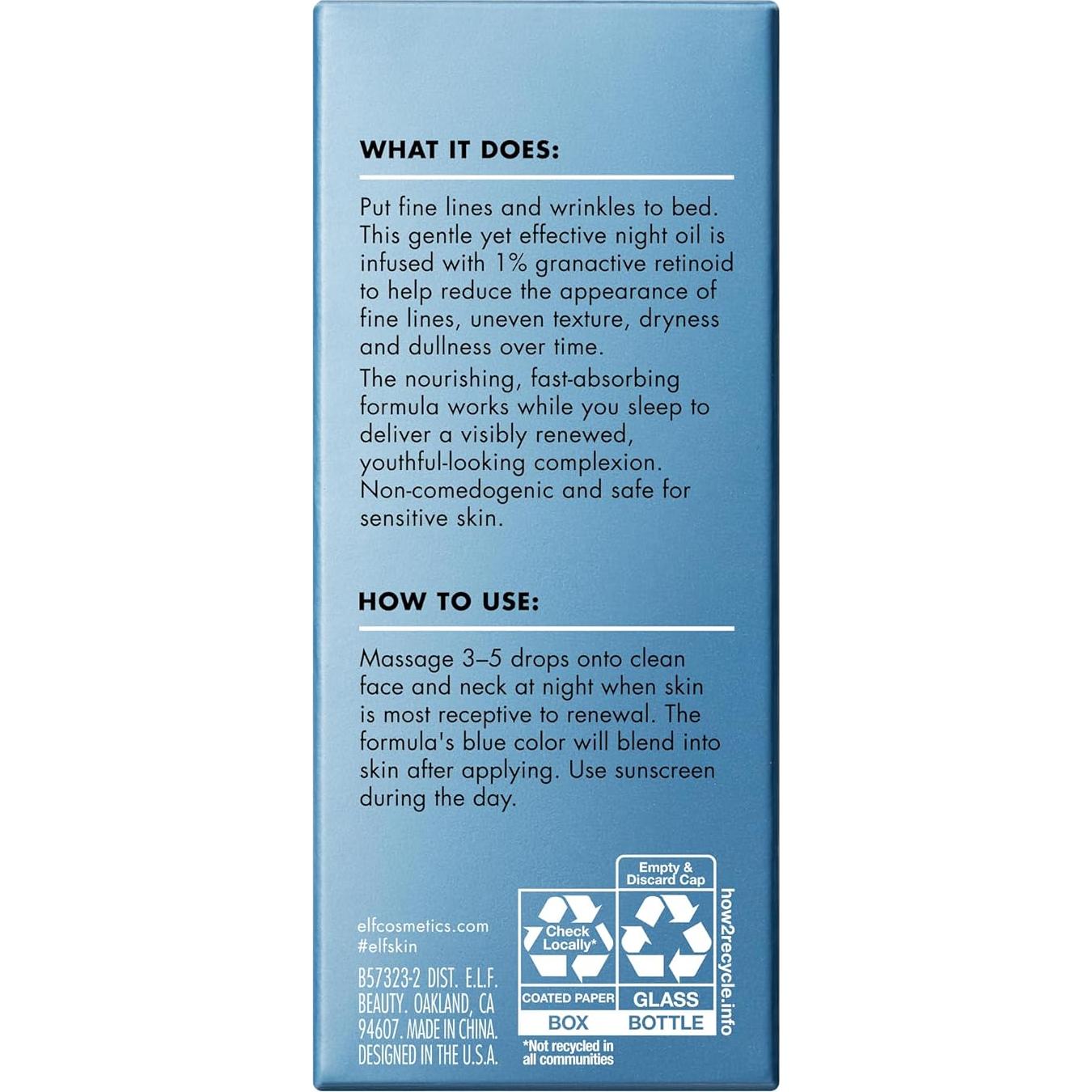 e.l.f. SKIN Aceite Nocturno Blue-ty Sleep 30ml - Antiarrugas Vegano