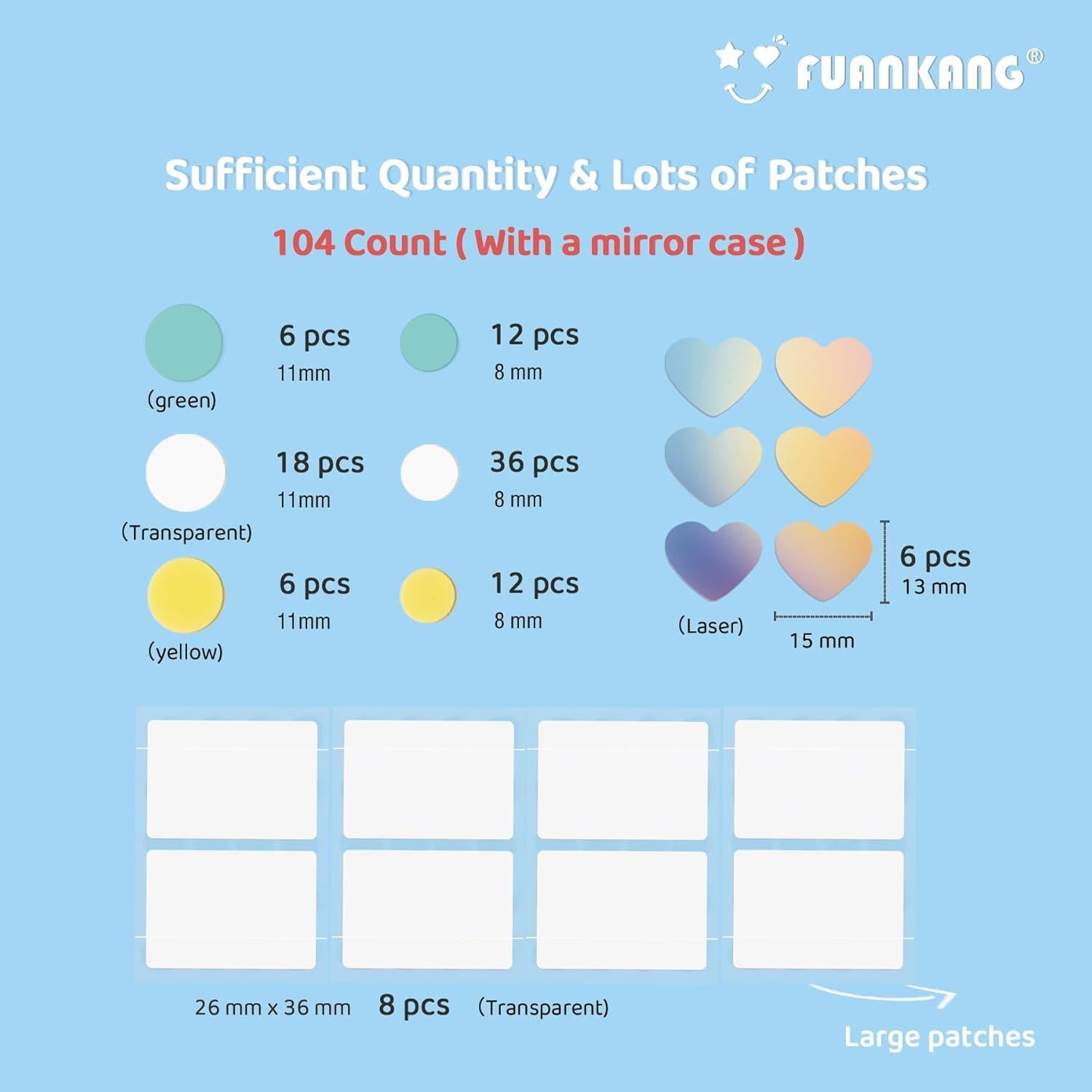 Parche Hidrocoloide para Granos FUANKANG - 104 Unidades con Espejo