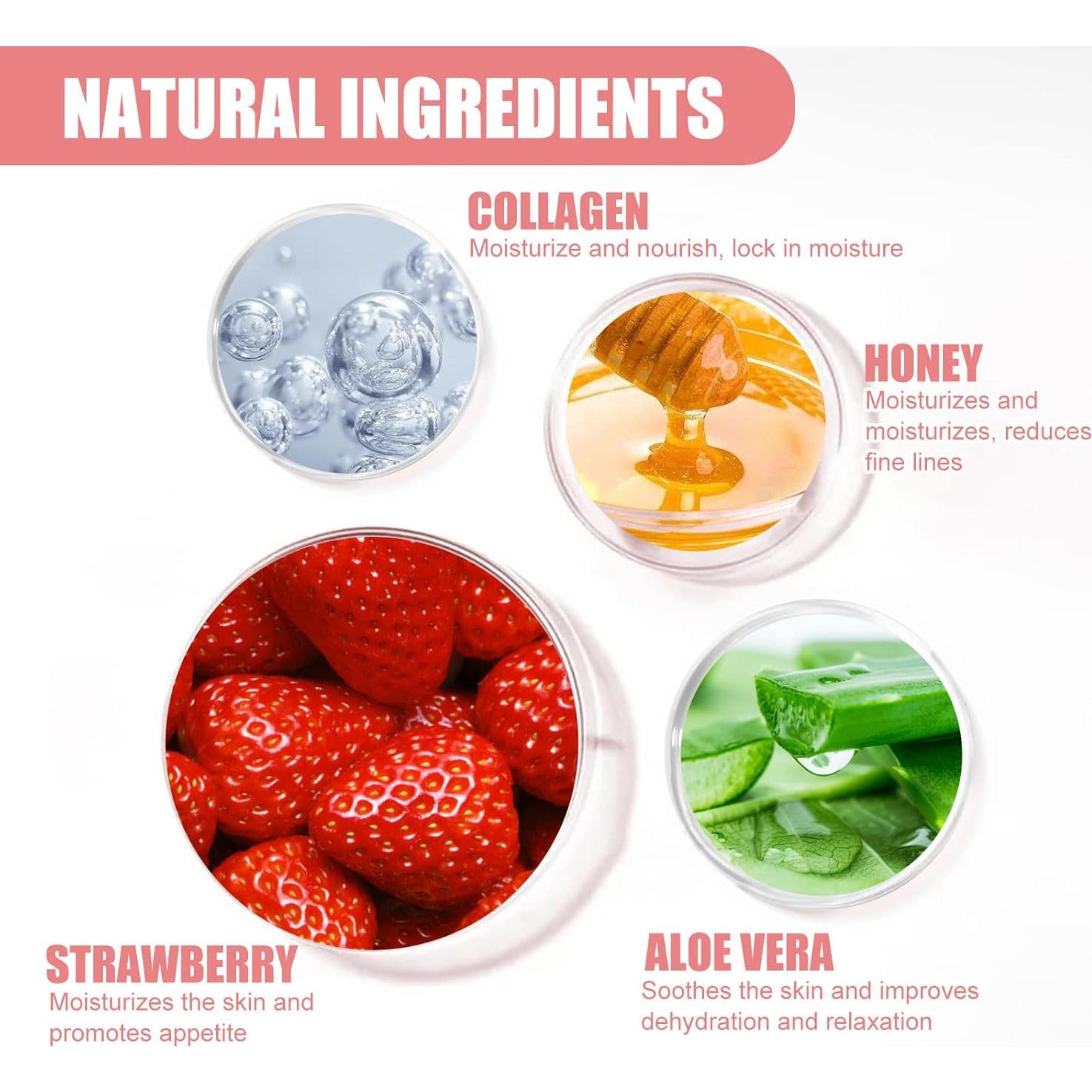 Honey Lip Balm Pot, Propolis Lip Mask, Strawberry Hydrating Propolis Lip Sleeping Mask, Prevent Dry&Cracked, Lip Repair Nourishes the Lip Skin (2pcs Honey & 2pcs Strawberry)