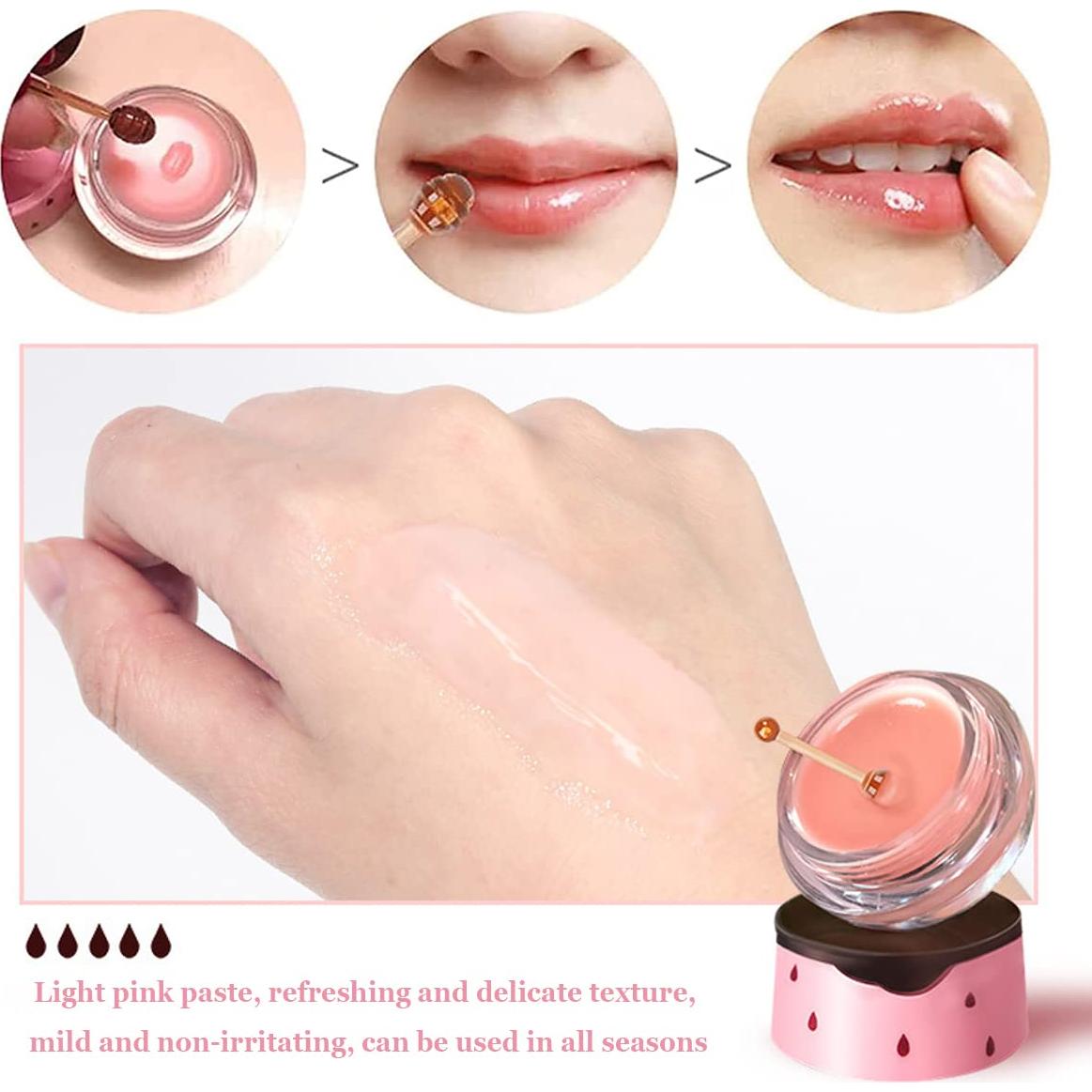 Honey Lip Balm Pot, Propolis Lip Mask, Strawberry Hydrating Propolis Lip Sleeping Mask, Prevent Dry&Cracked, Lip Repair Nourishes the Lip Skin (2pcs Honey & 2pcs Strawberry)