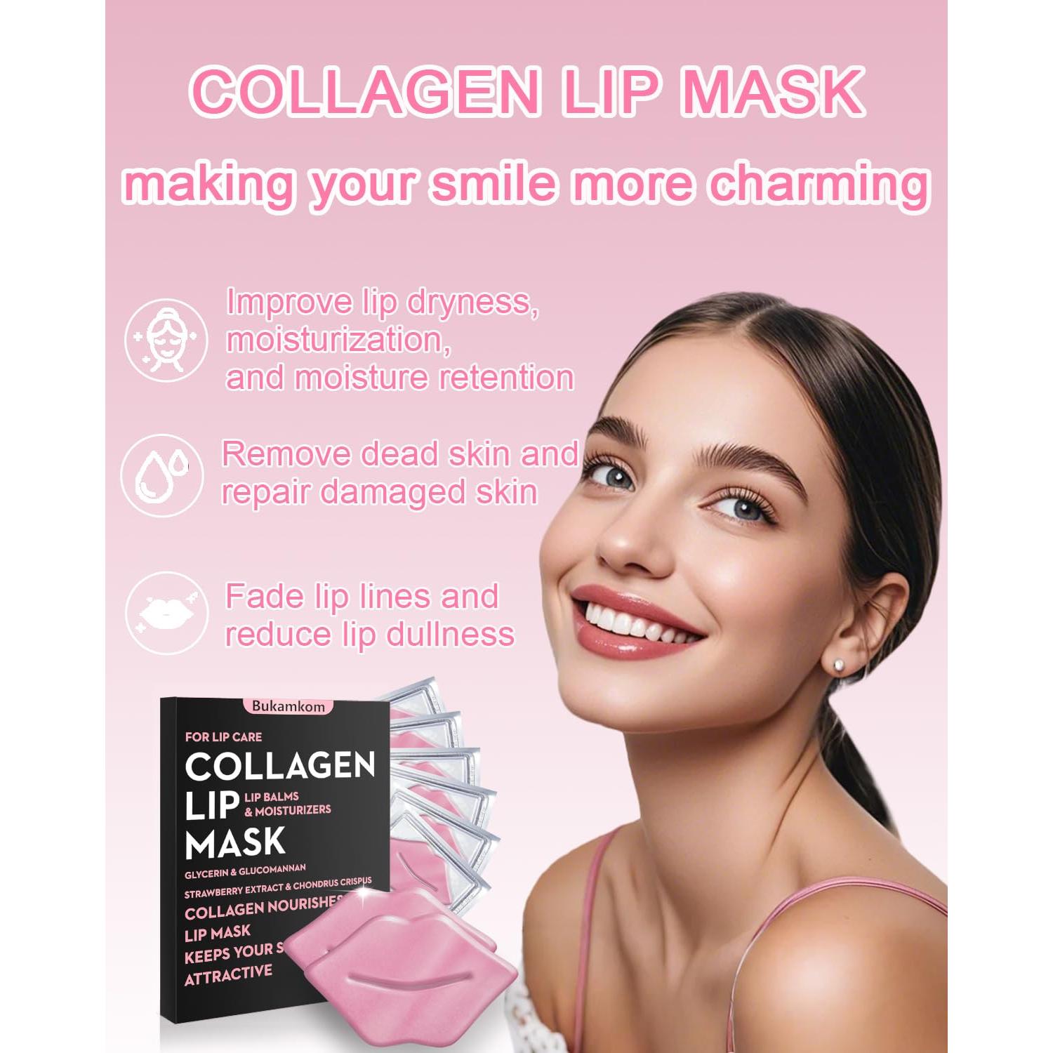 Mascarilla Labial de Colágeno Bukamkom 20 Piezas Hidratante