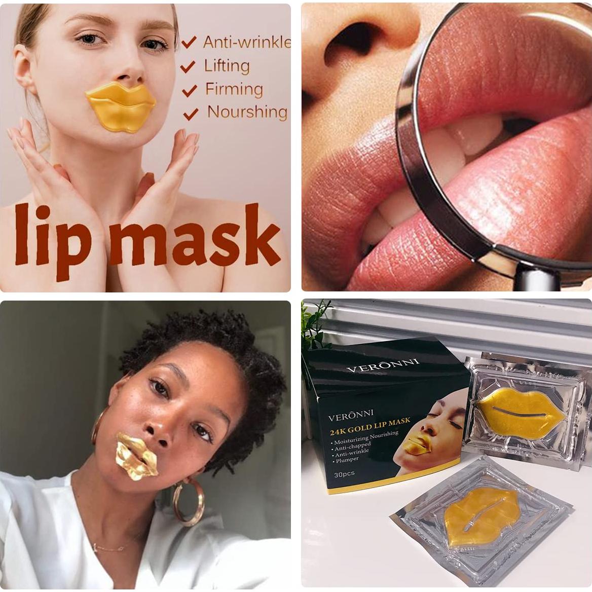 Mascarilla Labial de Oro 24K Veronni - 30 Piezas Hidratantes