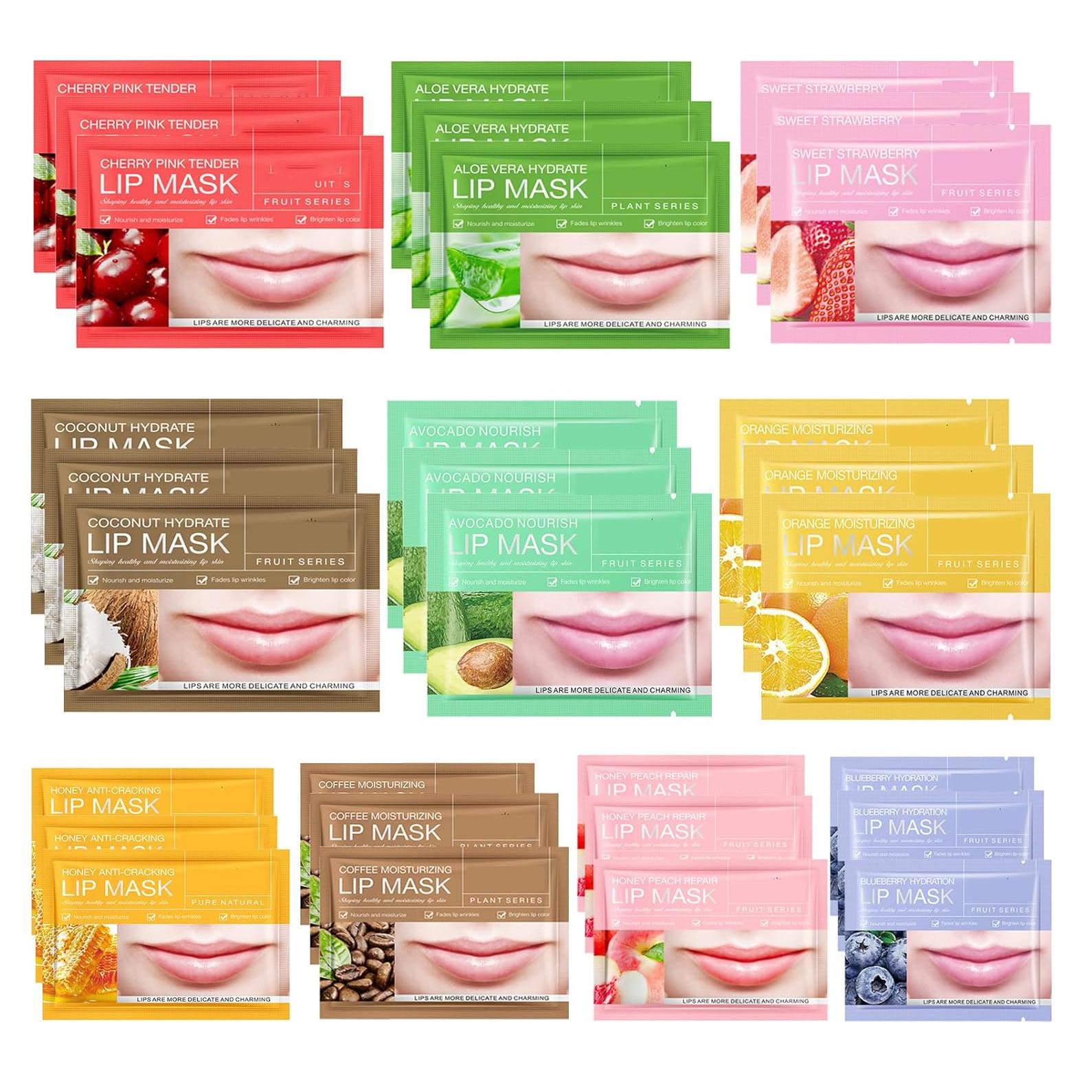 30 Mascarillas Hidratantes para Labios Sadoer - 10 Sabores