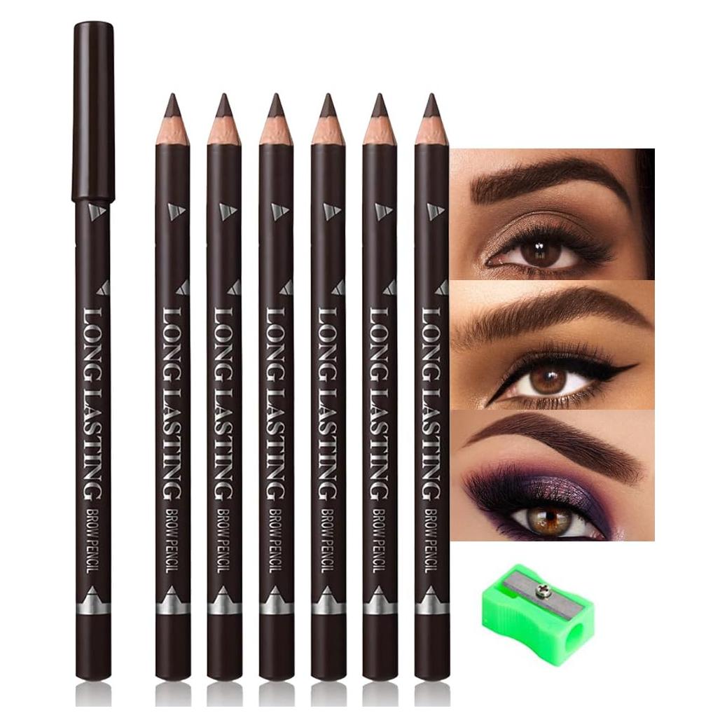 Set de 6 Lápices de Cejas FeiCuiYun Marrón Oscuro Resistente al Agua