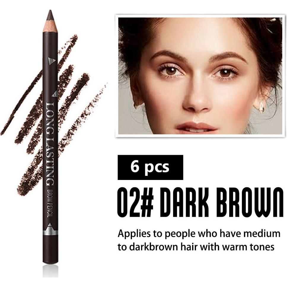 Set de 6 Lápices de Cejas FeiCuiYun Marrón Oscuro Resistente al Agua