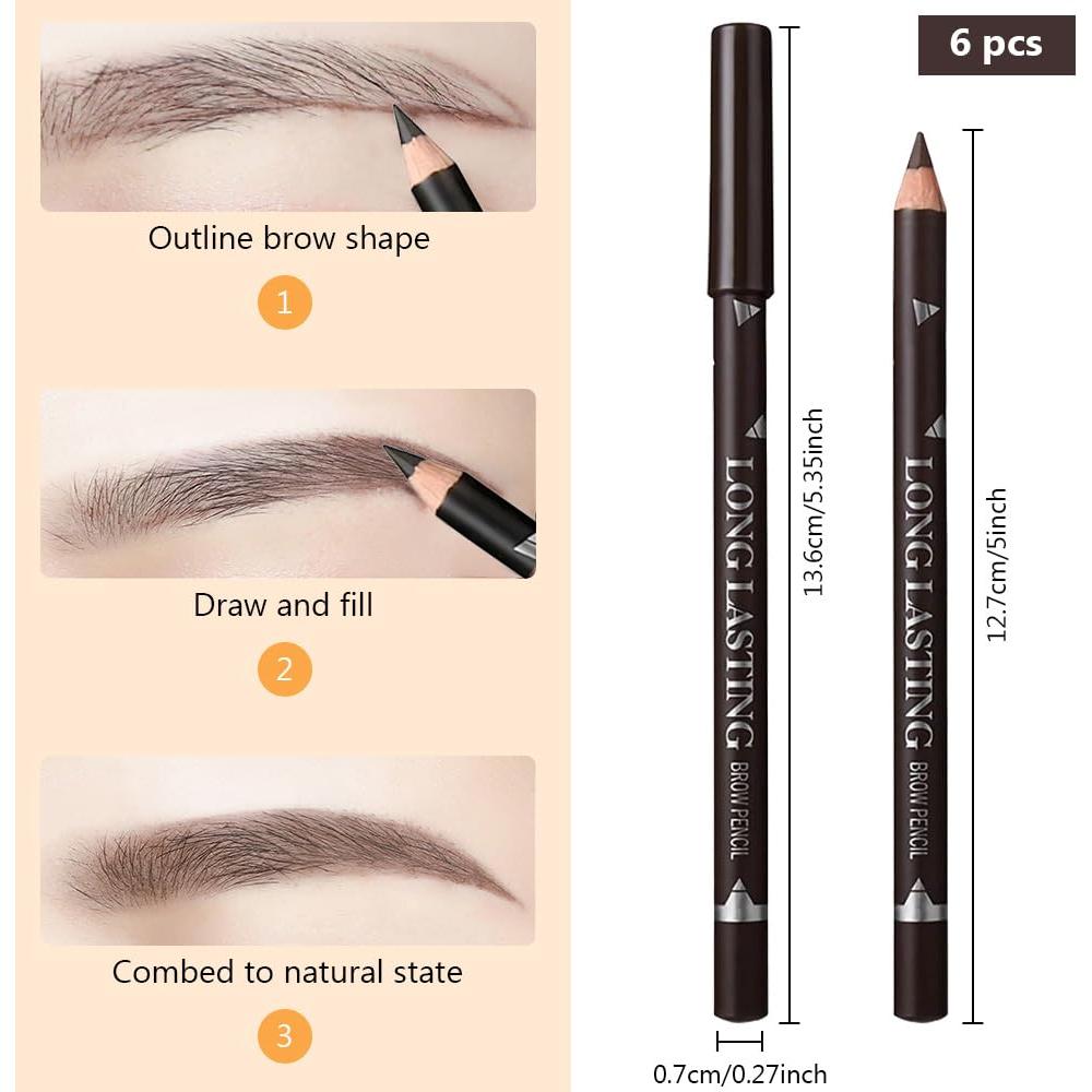 Set de 6 Lápices de Cejas FeiCuiYun Marrón Oscuro Resistente al Agua