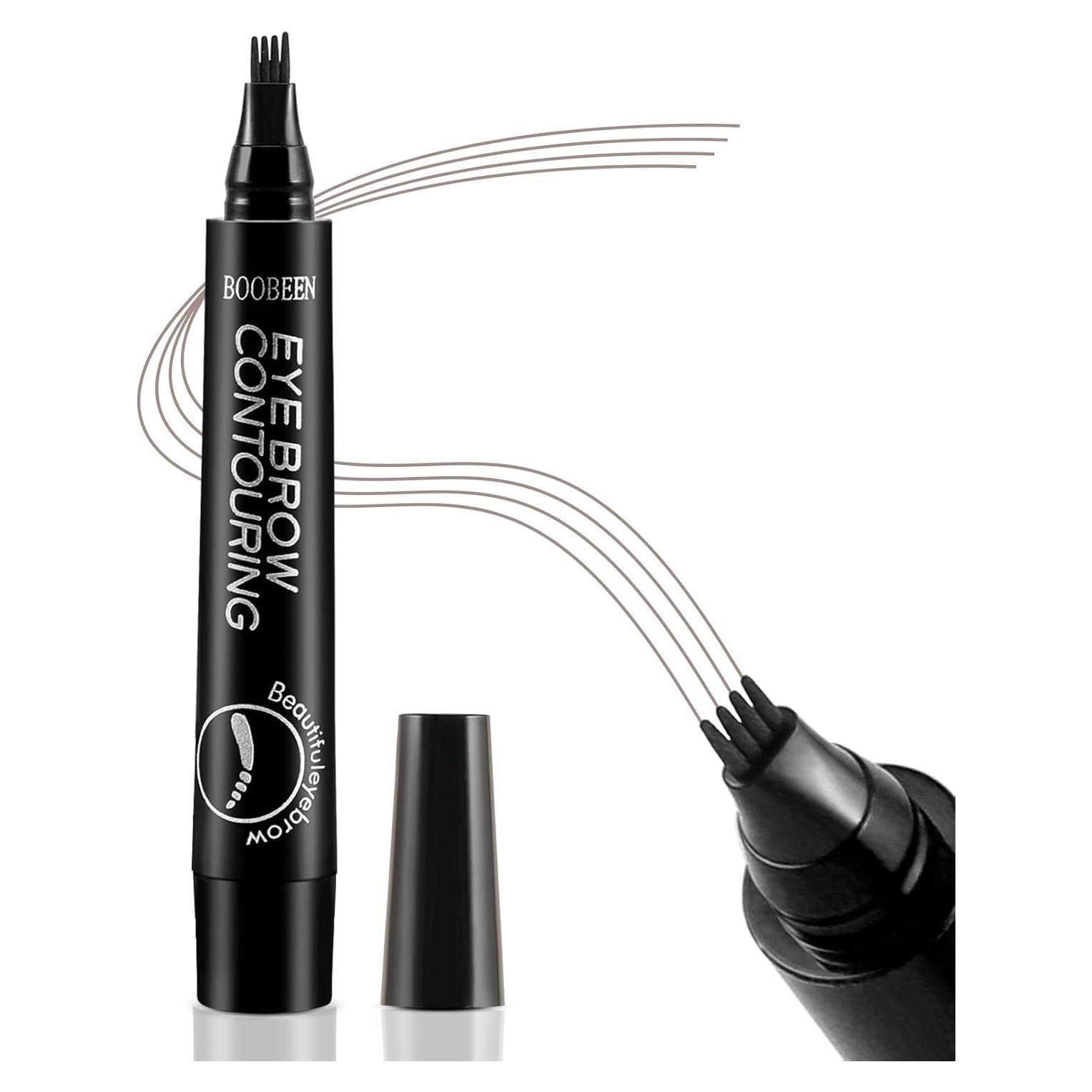 Bolígrafo de Cejas Boobeen Negro, Lápiz Microblading 4 Puntas