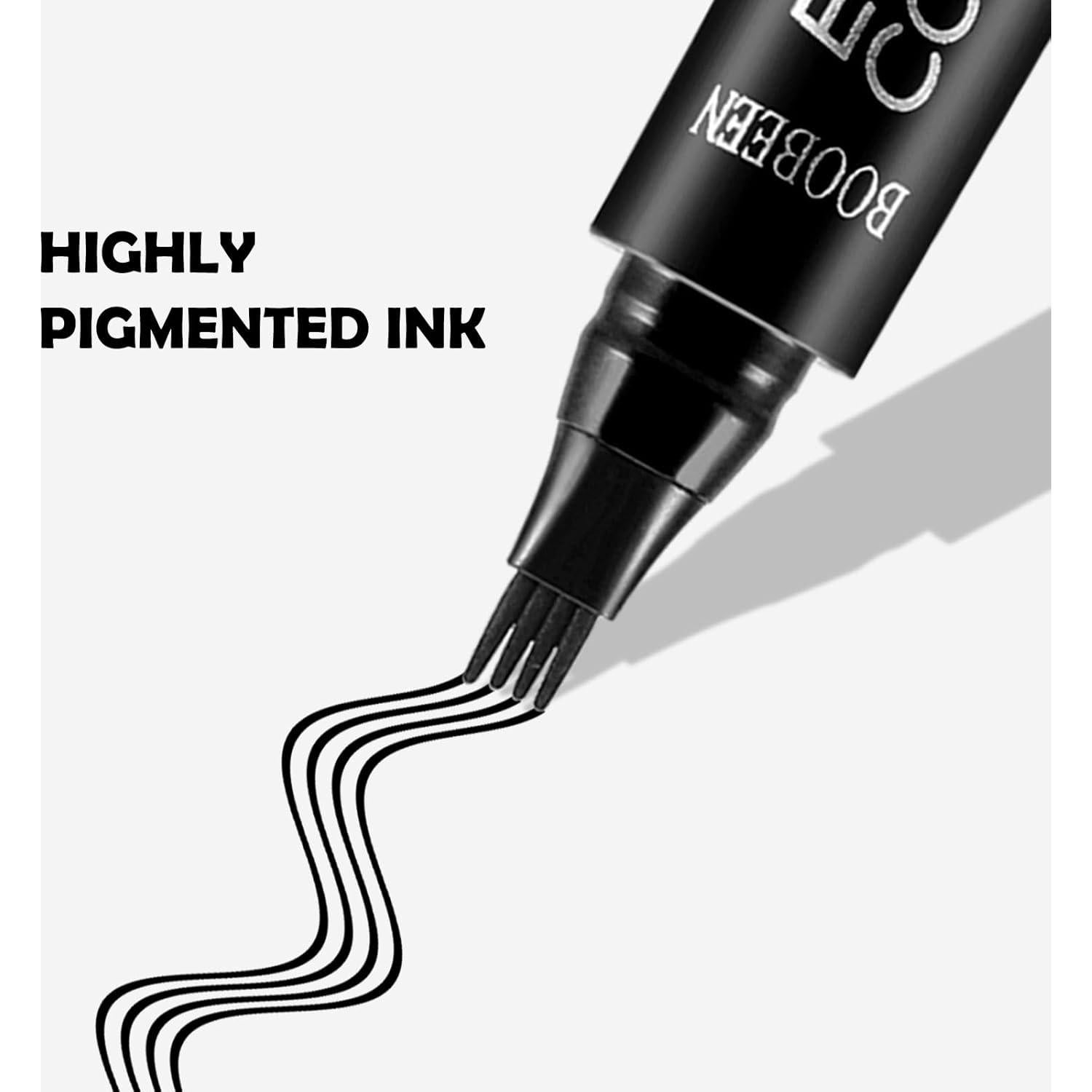 Bolígrafo de Cejas Boobeen Negro, Lápiz Microblading 4 Puntas