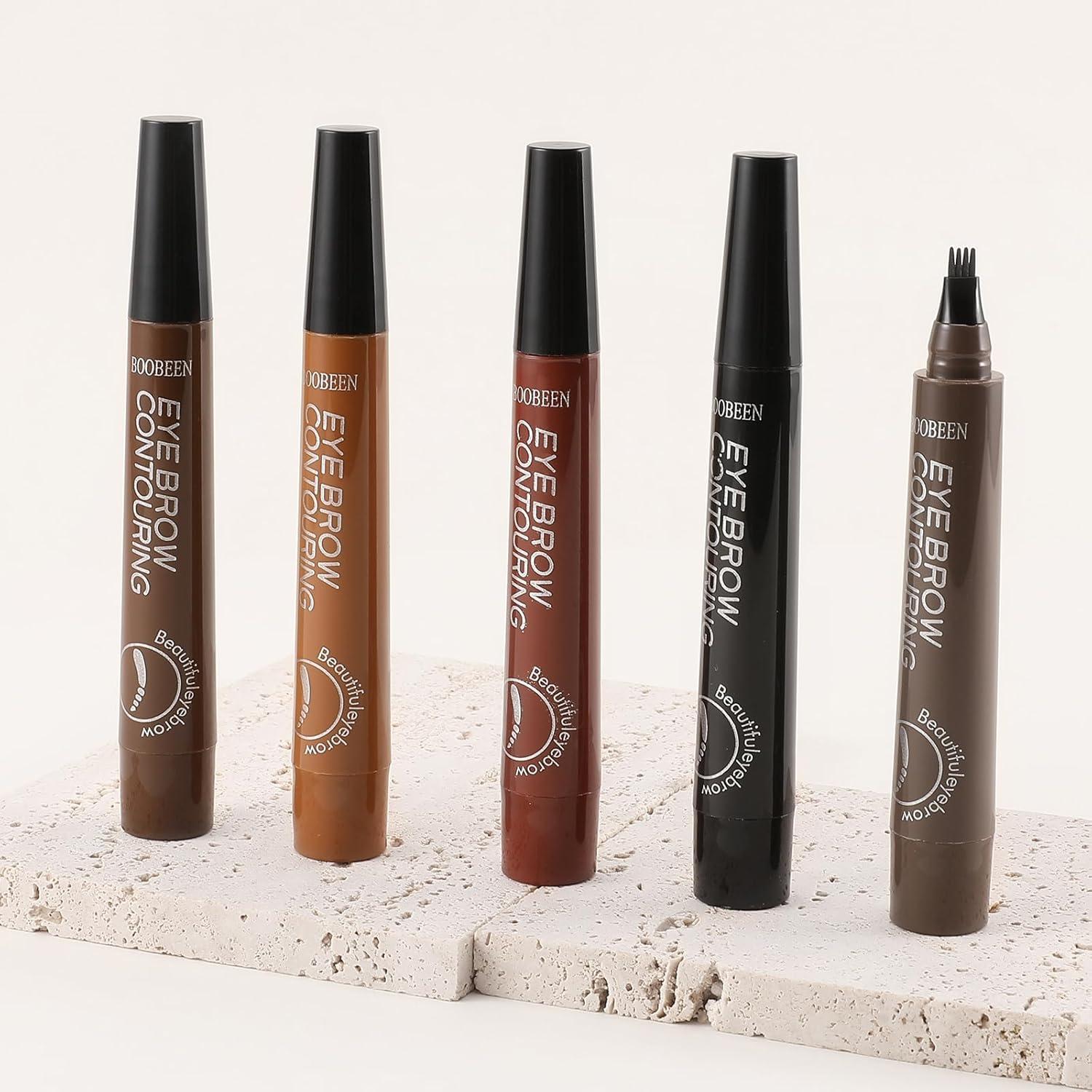 Bolígrafo de Cejas Boobeen Negro, Lápiz Microblading 4 Puntas