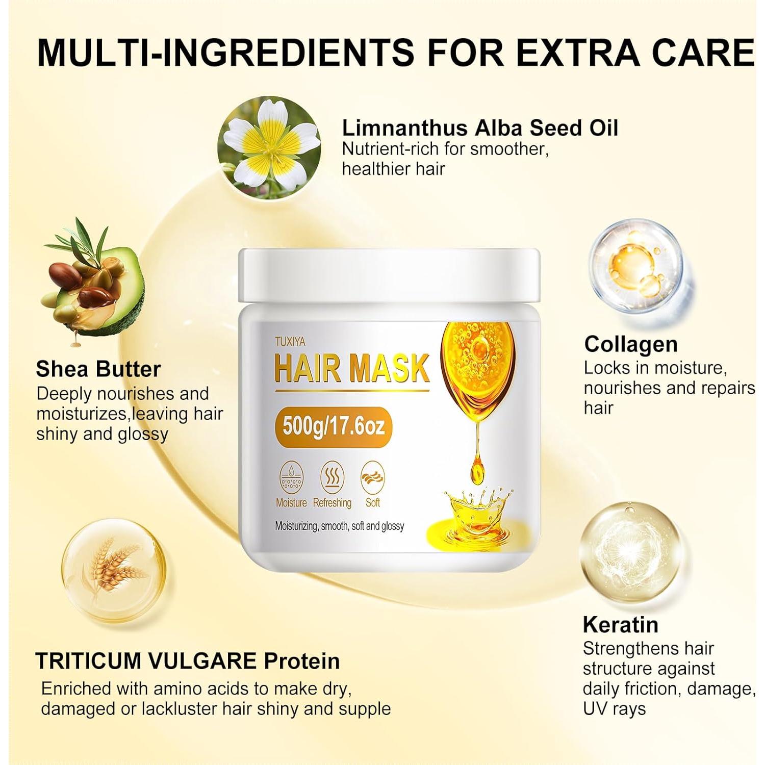 Mascarilla capilar TUXIYA 500g colágeno y queratina 3 min