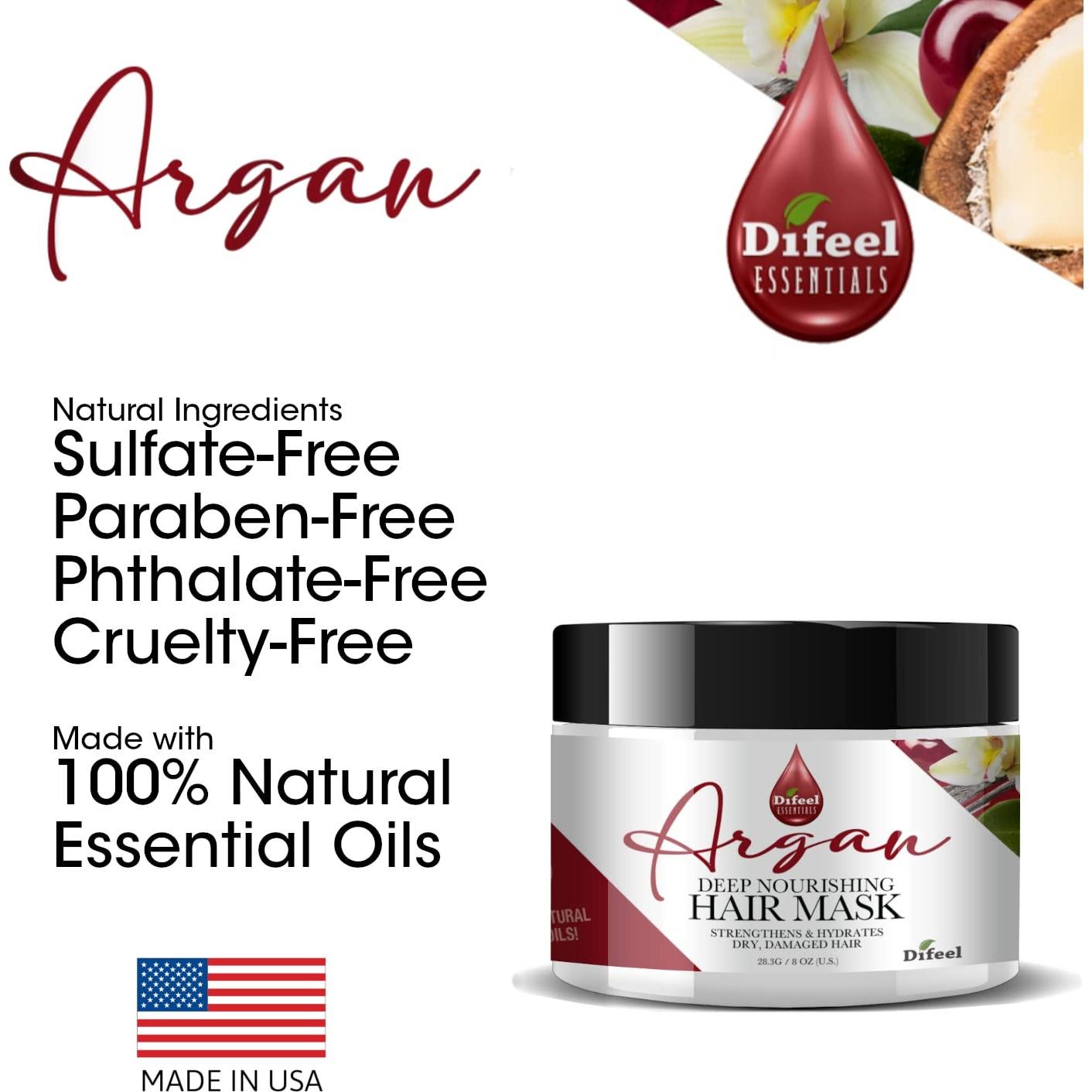 Máscara Capilar Nutritiva Difeel Essentials 227 g - Hidratante Argan