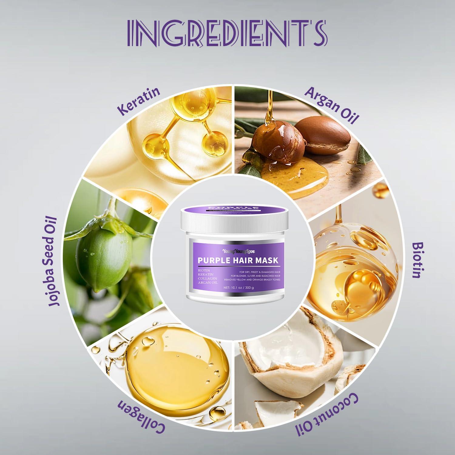 Mascarilla de Cabello Púrpura YOUNGYOUNGLOVE 286 g - Neutraliza Amarillos