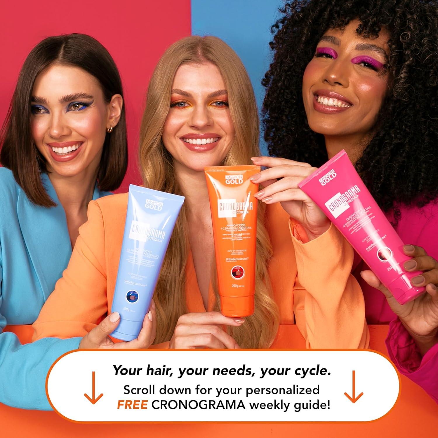 Kit Cronograma Capilar Fashion Gold - Tratamiento Queratina 3s