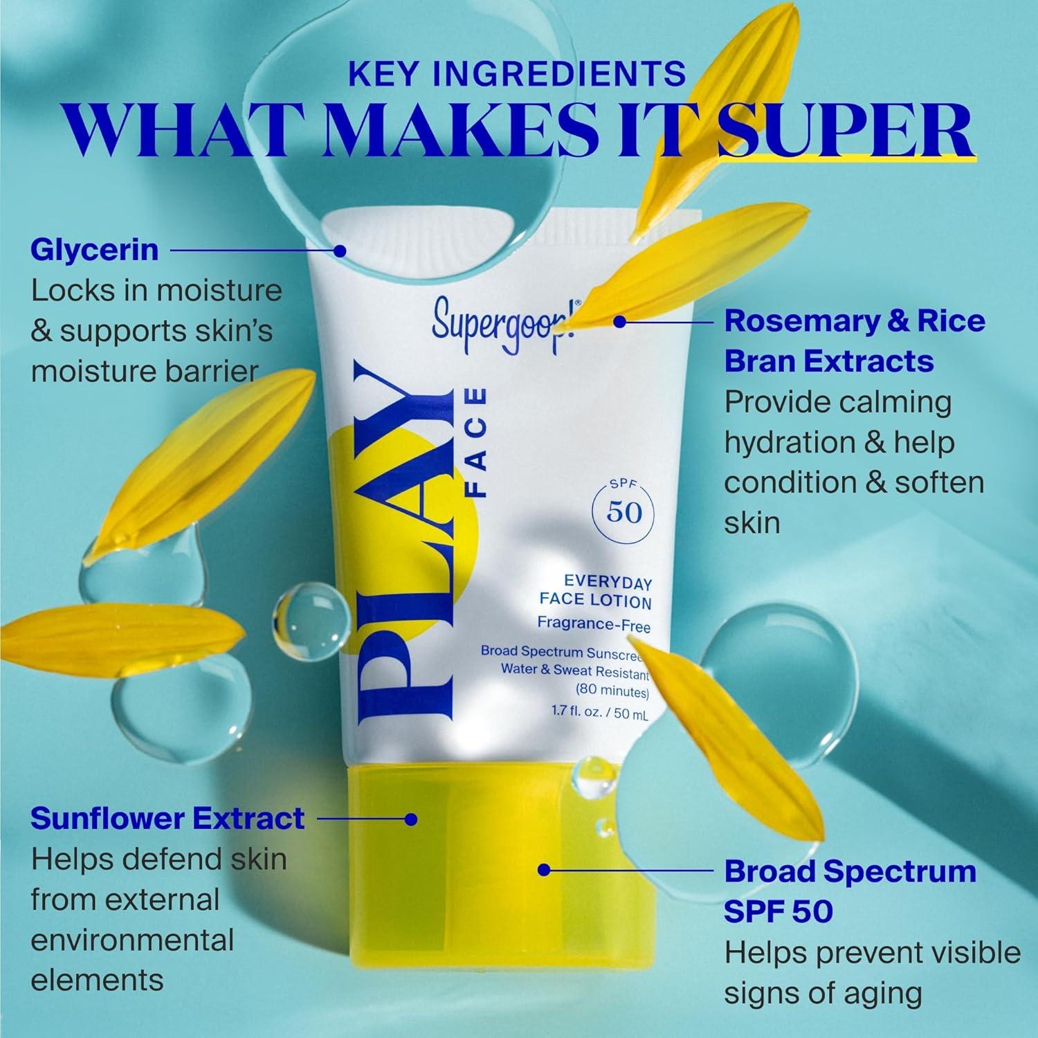 Supergoop! PLAY Loción Facial Diaria SPF 50 - 50 ml - Resistente al Agua