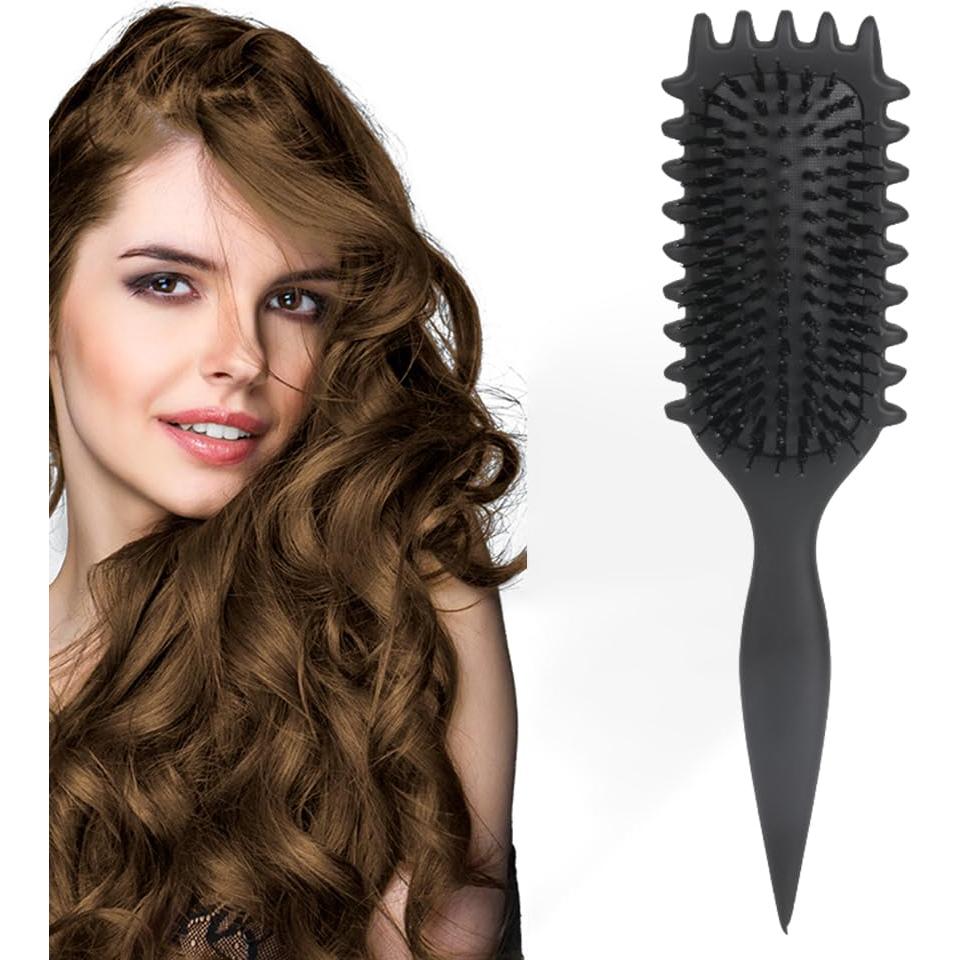 Cepillo Definidor de Rizos Adulahi - Antifrizz, Ergonomico, Negro