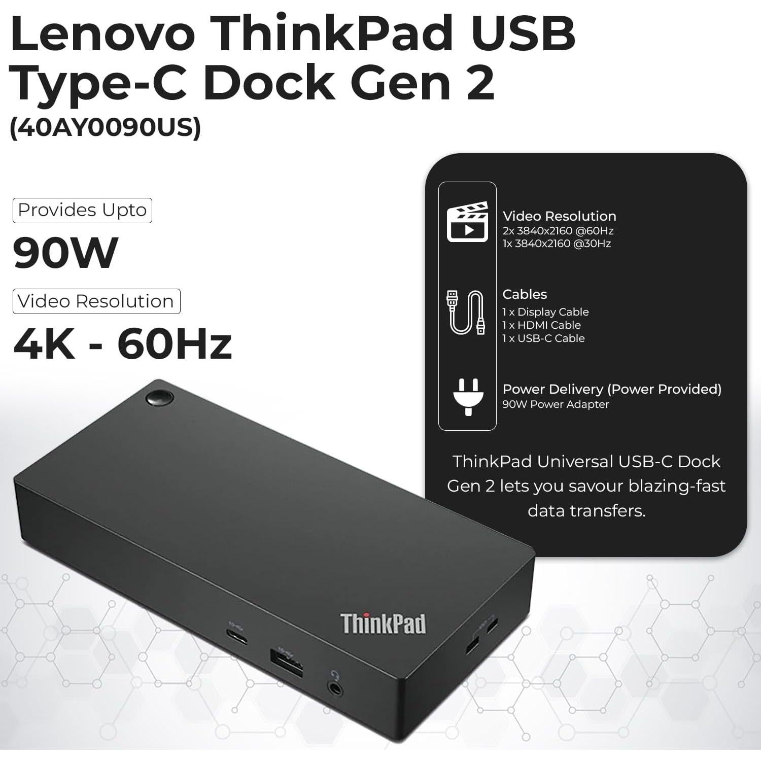 Dock Lenovo Thinkpad 40AY0090US USB-C con Adaptador 90W