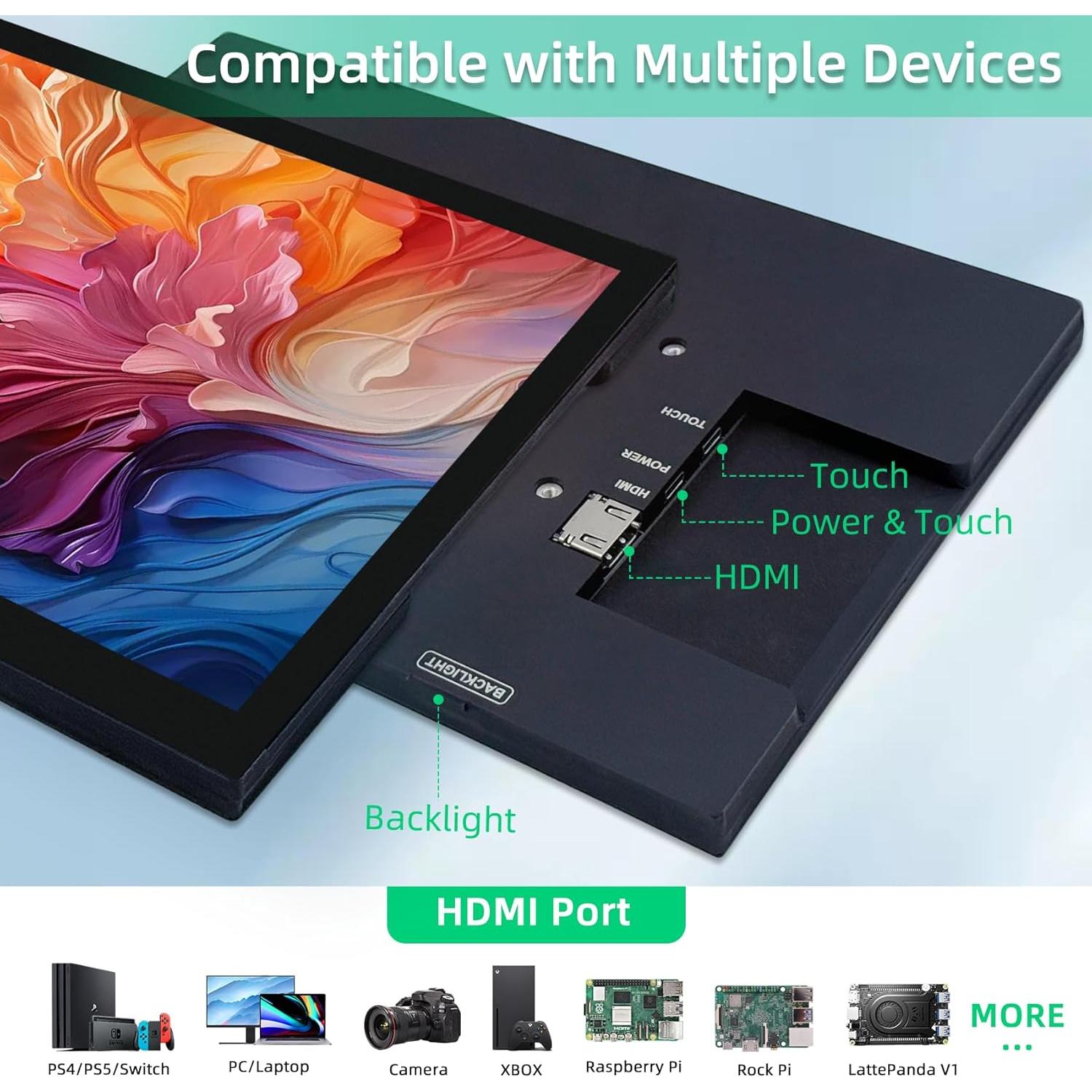 Monitor Táctil 8" iUoyoMon 1280x800 HDMI para Raspberry Pi