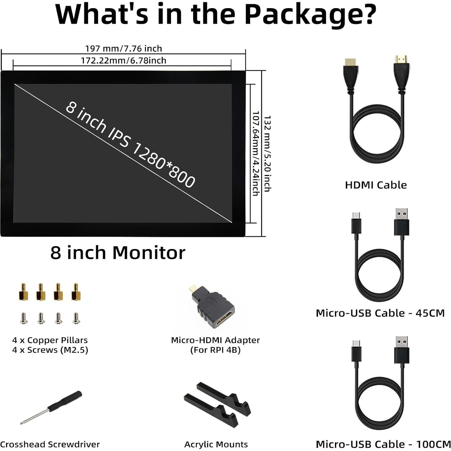 Monitor Táctil 8" iUoyoMon 1280x800 HDMI para Raspberry Pi