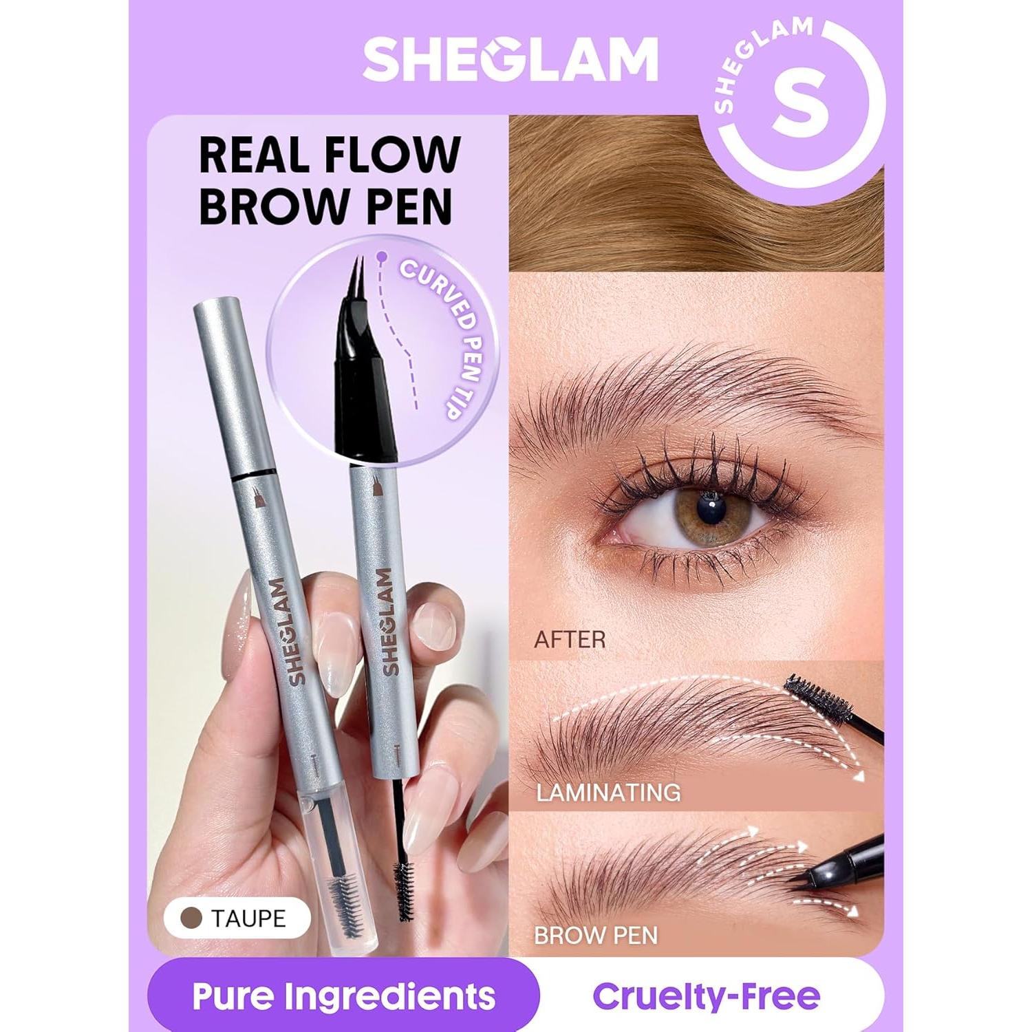 Lápiz de Cejas Laminador SHEGLAM Taupe 2 en 1 con Gel Fijador