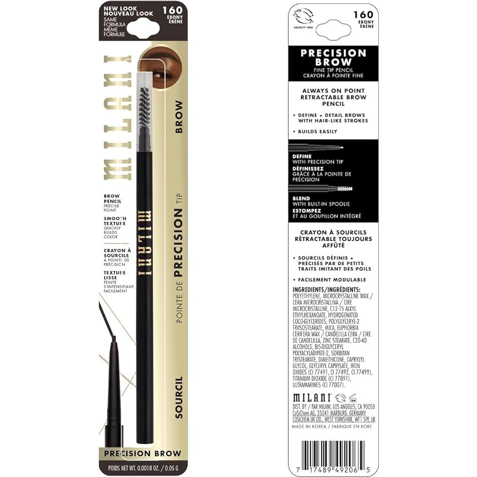 Lápiz de Cejas de Precisión Milani Ébano 3.18x1.52cm
