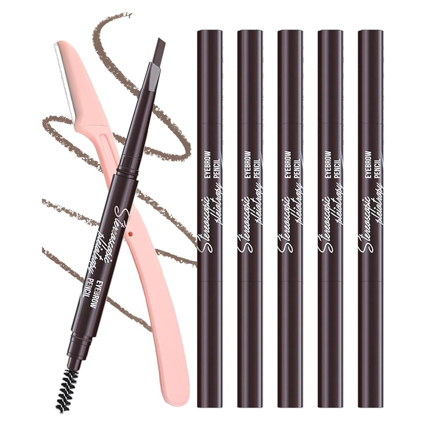 Set de 6 Lápices de Cejas Impermeables Marrón Medio con Afilador