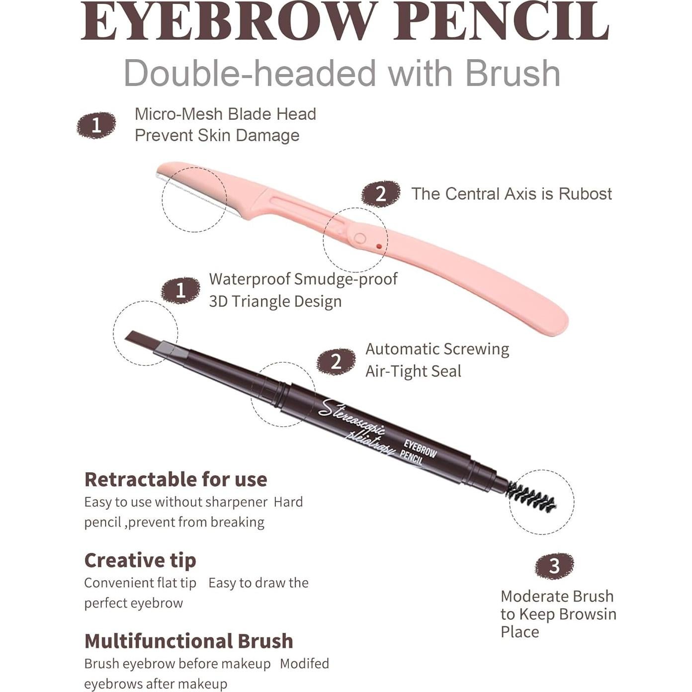 Set de 6 Lápices de Cejas Impermeables Marrón Medio con Afilador