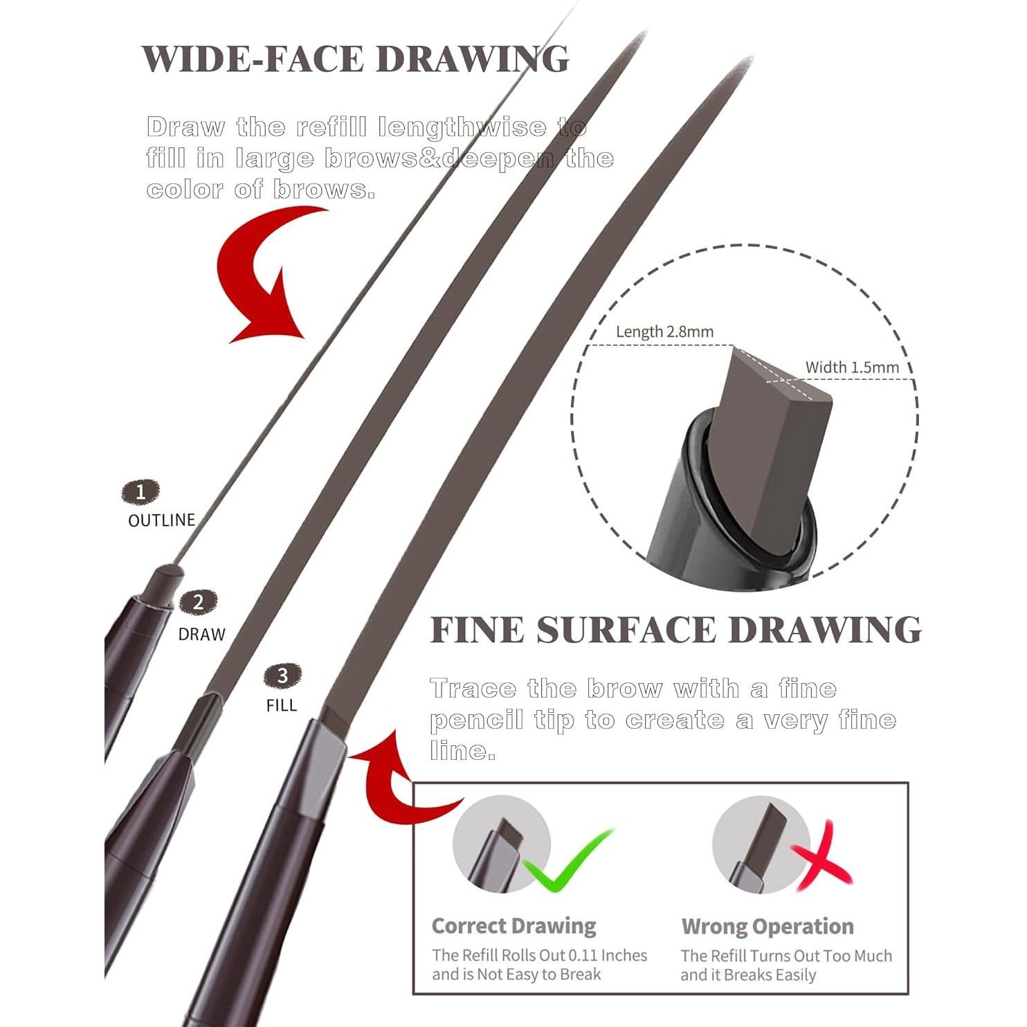 Set de 6 Lápices de Cejas Impermeables Marrón Medio con Afilador