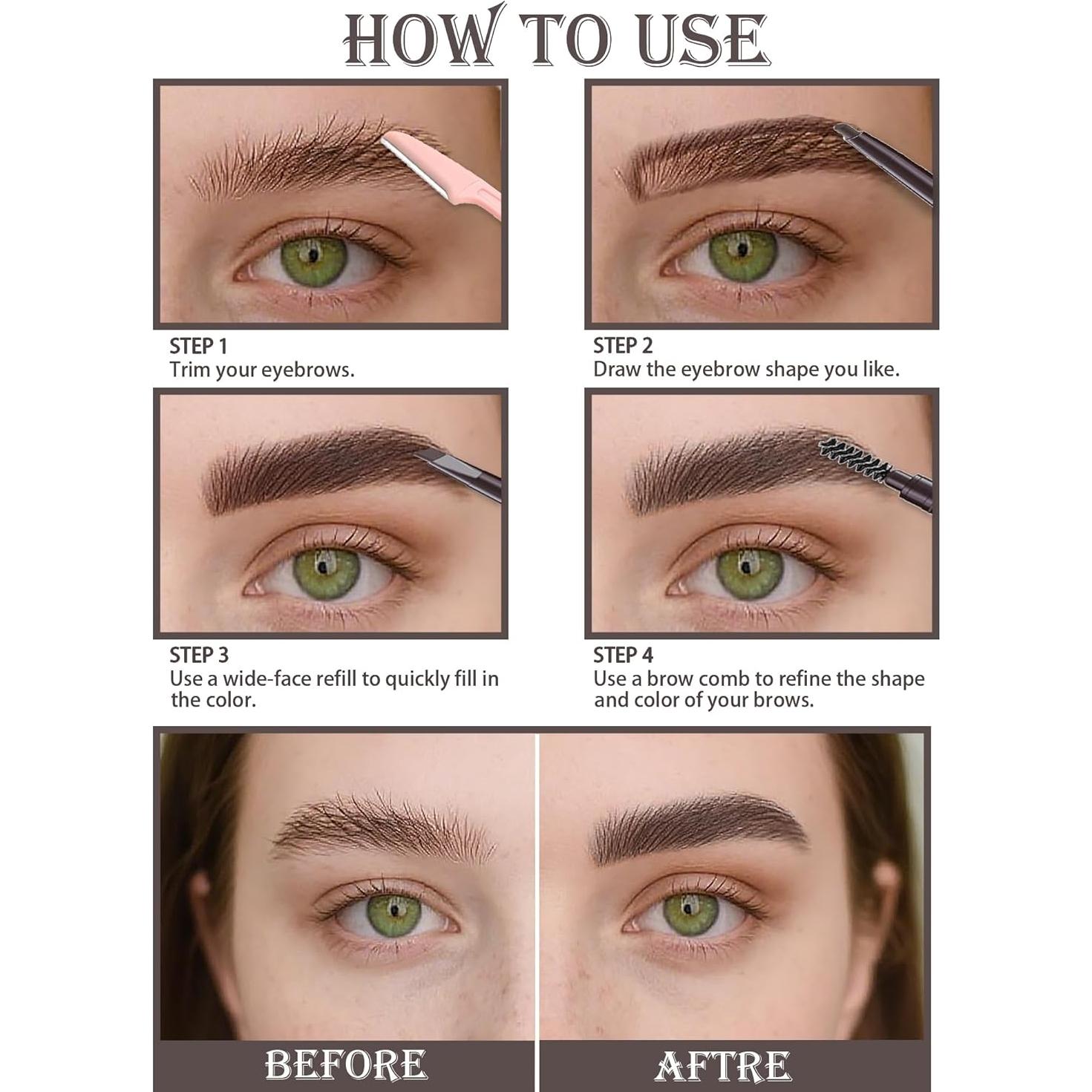 Set de 6 Lápices de Cejas Impermeables Marrón Medio con Afilador