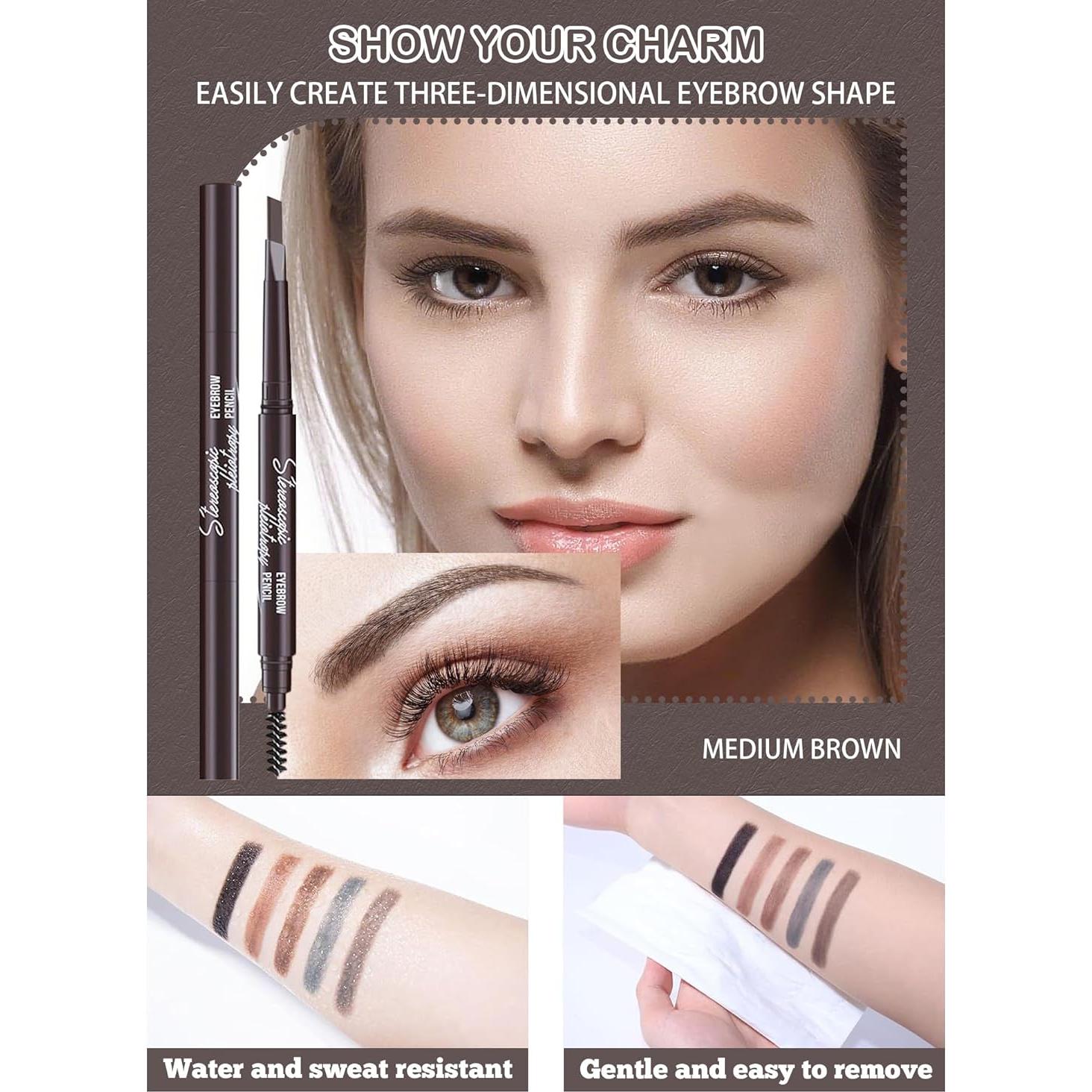Set de 6 Lápices de Cejas Impermeables Marrón Medio con Afilador