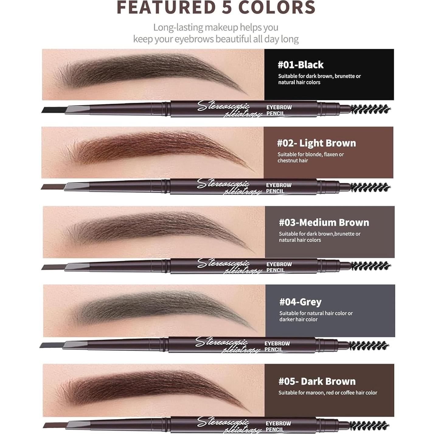 Set de 6 Lápices de Cejas Impermeables Marrón Medio con Afilador