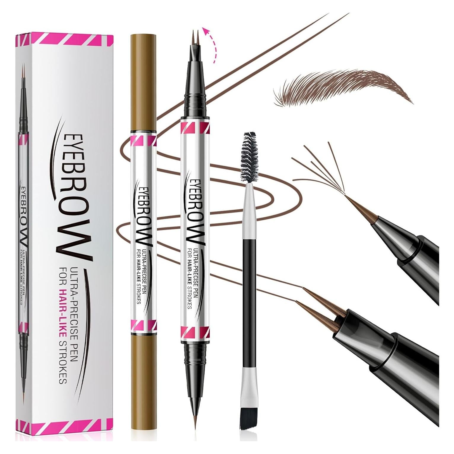 Lápiz de Cejas 2-en-1 W3W Marrón Impermeable Doble Punta