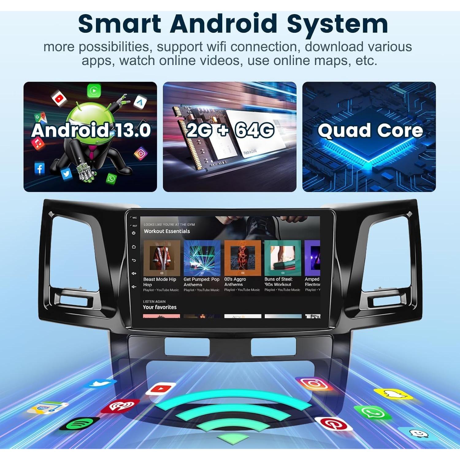 Estéreo Android 13 para Toyota Hilux 2005-2014, 9" HD, CarPlay