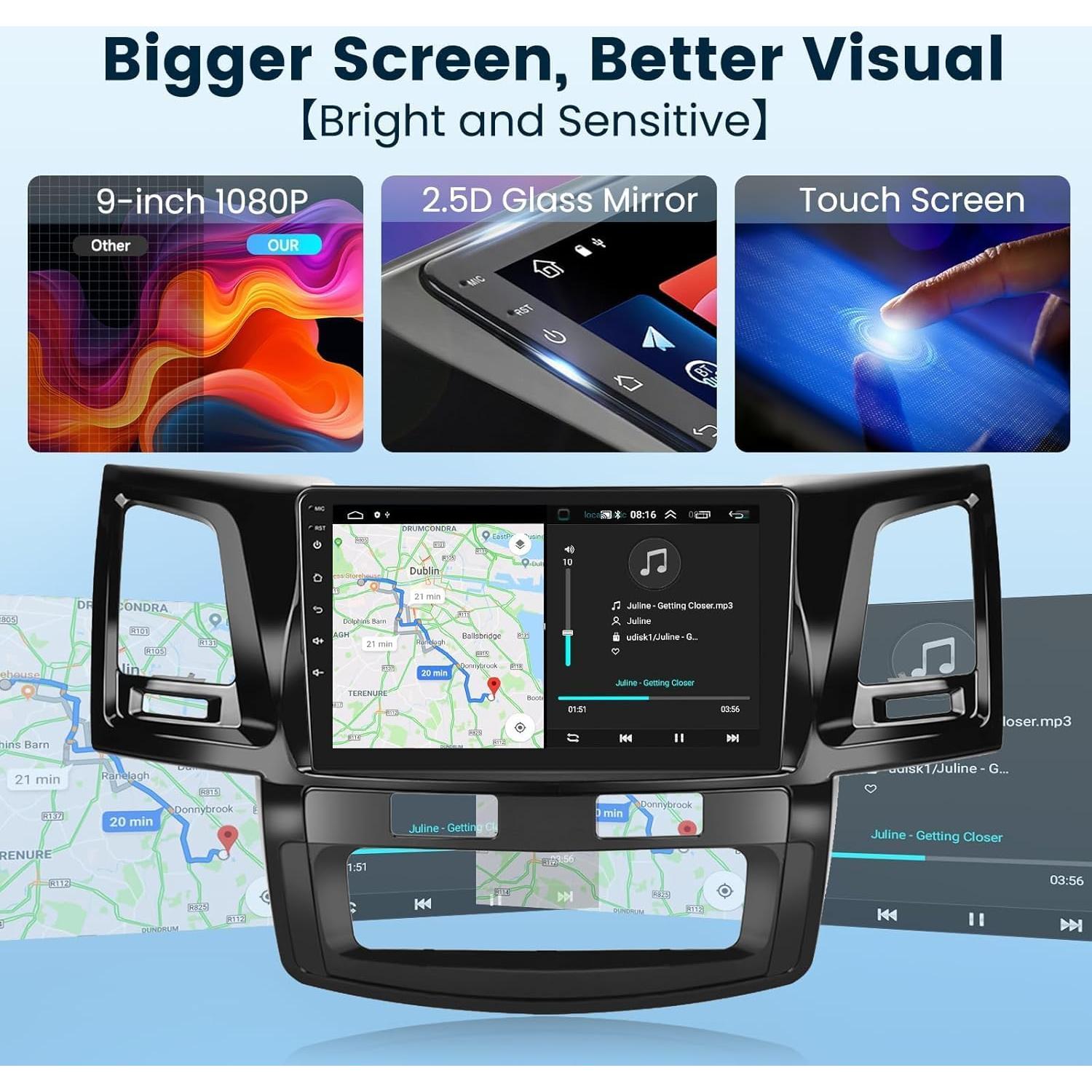 Estéreo Android 13 para Toyota Hilux 2005-2014, 9" HD, CarPlay
