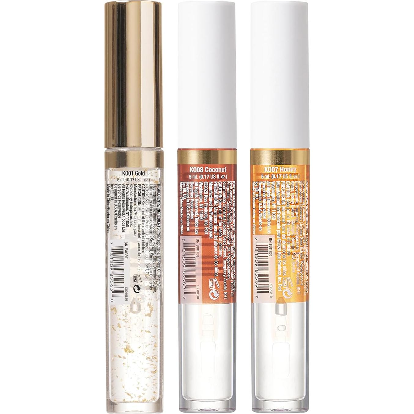 Brillo de Aceite para Labios Kiss Nueva York 3 Pack Hidratante