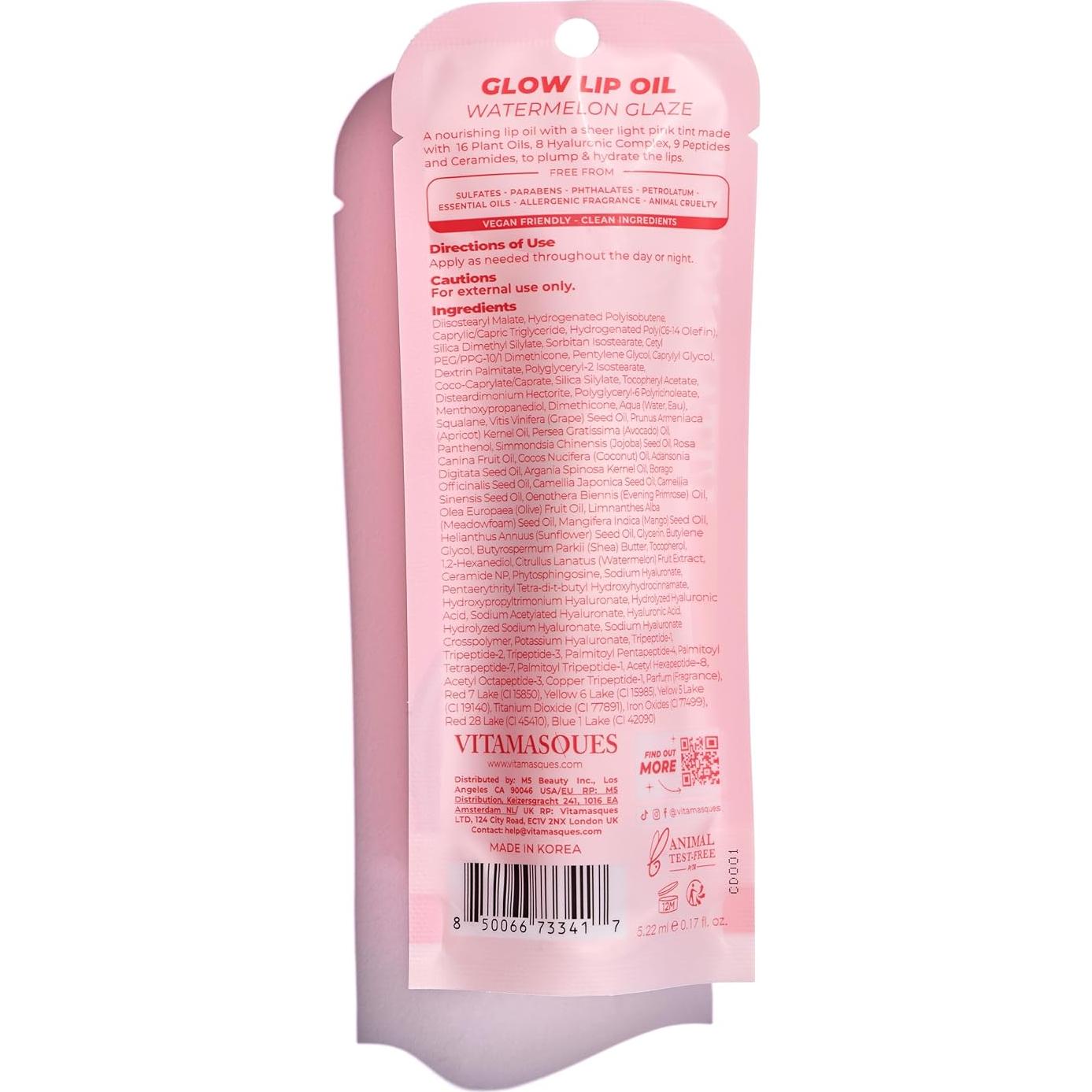 Aceite Labial Hidratante Vitamasques Sandía 5 ml - No Pegajoso