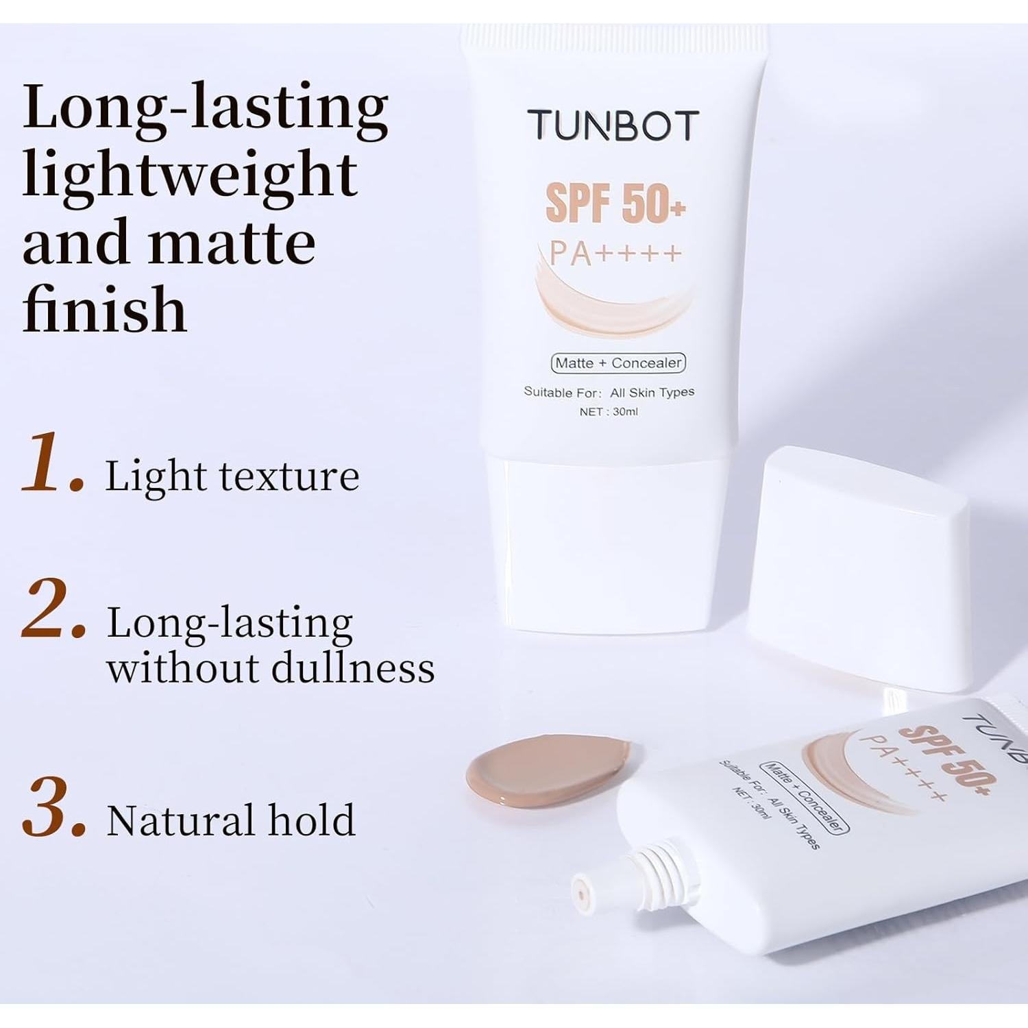 Base Correctora Tunbot SPF 50 30ml - Maquillaje Sin Fragancia