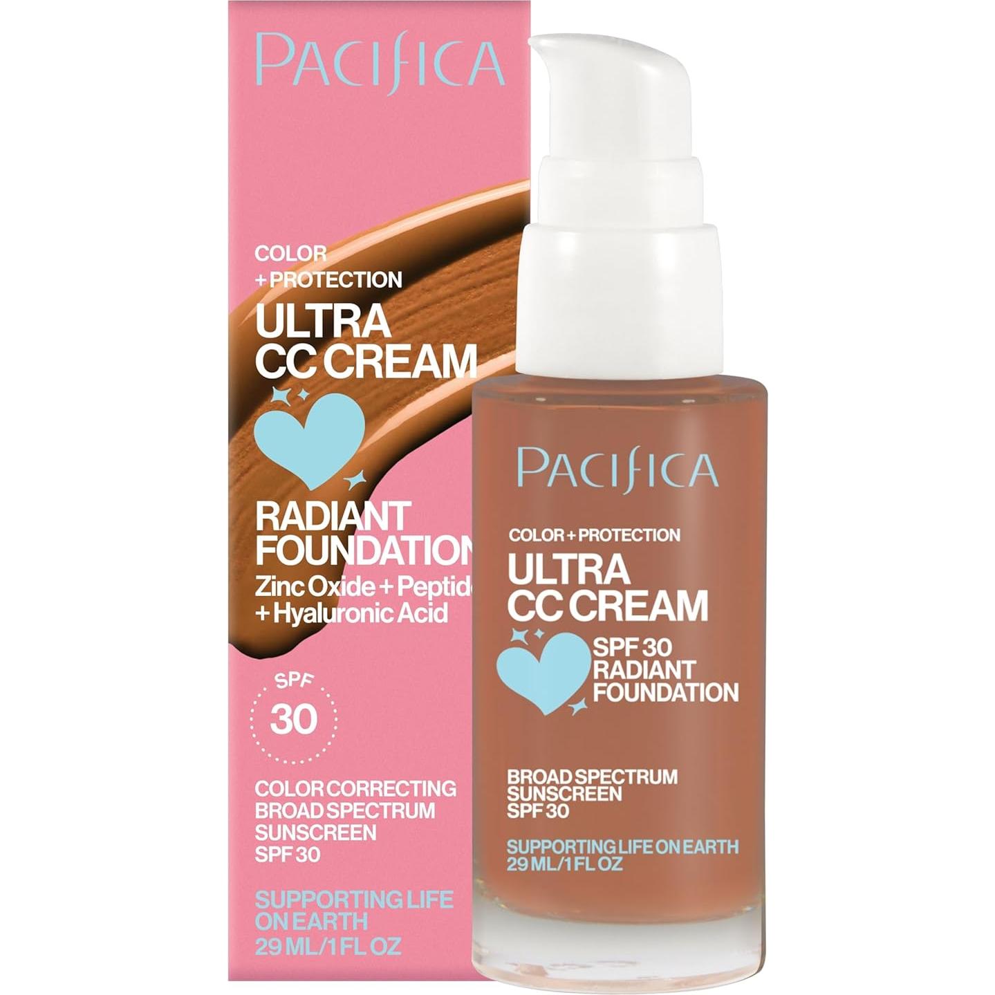 Crema CC Ultra Radiant Foundation Pacifica - Bronceado Cálido, SPF 17, 28.35 g
