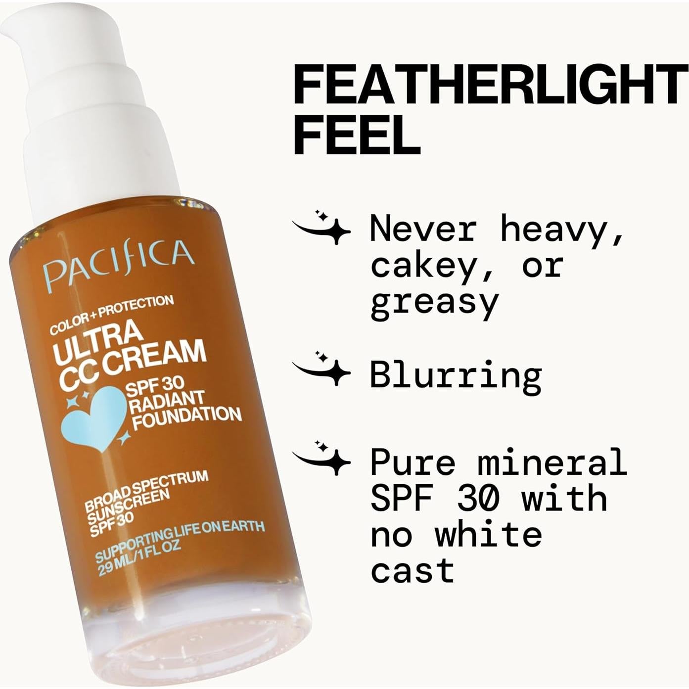 Crema CC Ultra Radiant Foundation Pacifica - Bronceado Cálido, SPF 17, 28.35 g