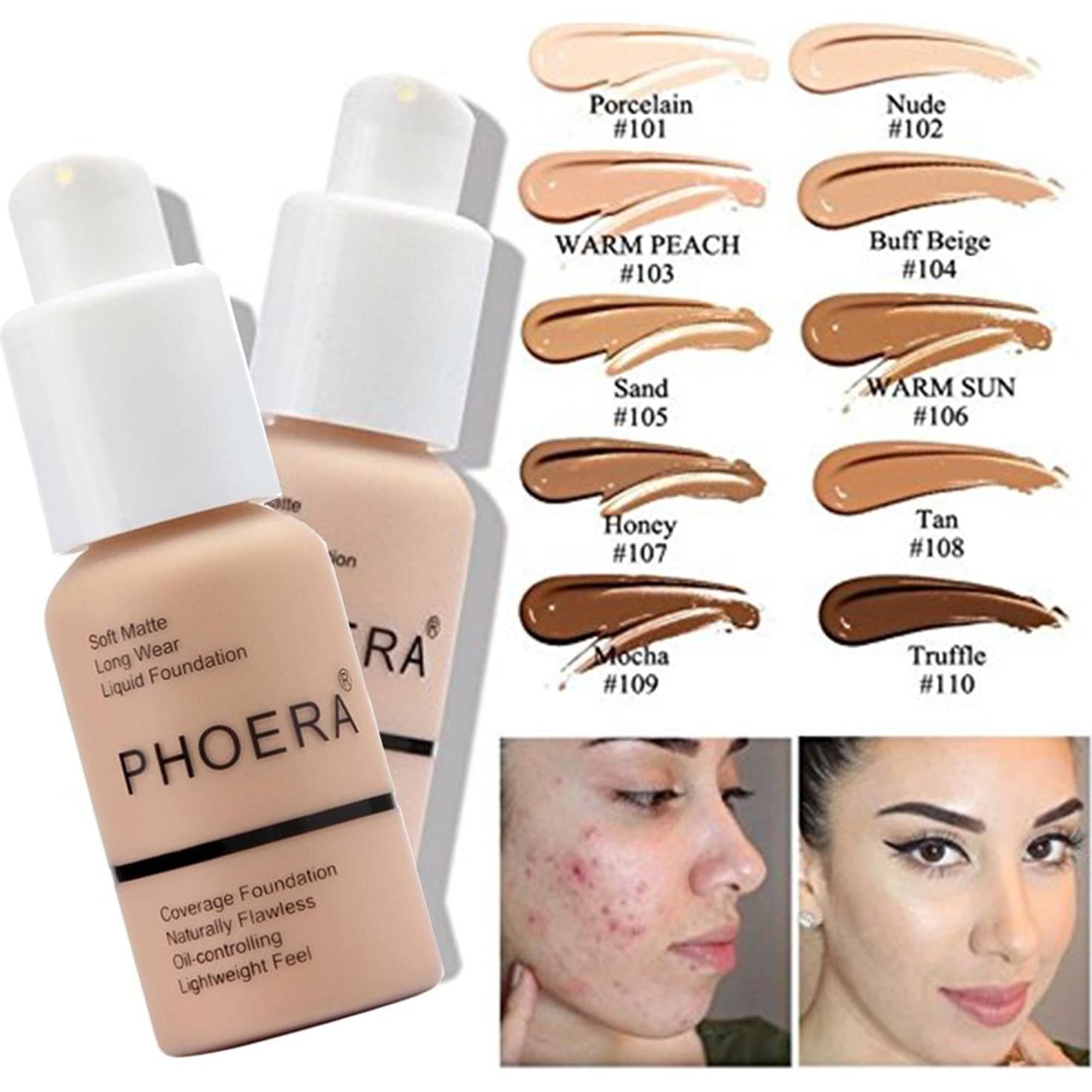 Conjunto de Maquillaje PHOERA: Base, CC Cream, Corrector y Brochas