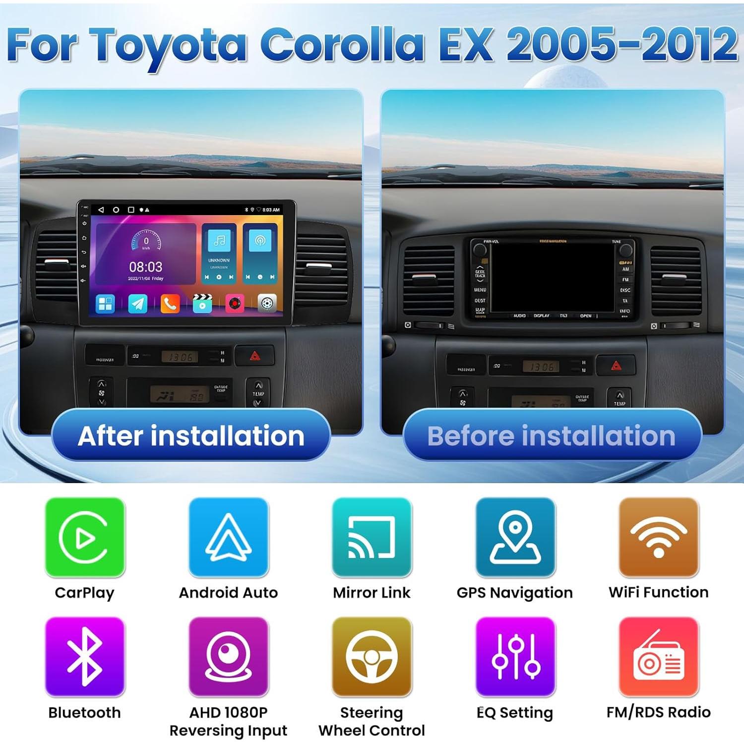 Estéreo Android 9" Fuluku para Toyota Corolla EX 2005-2012
