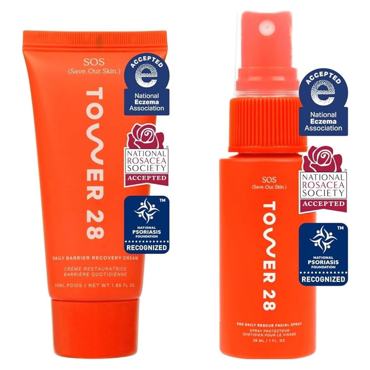 Tower 28 Spray Facial SOS 29.57 ML y Crema SOS 47.62 GR para Piel Sensible