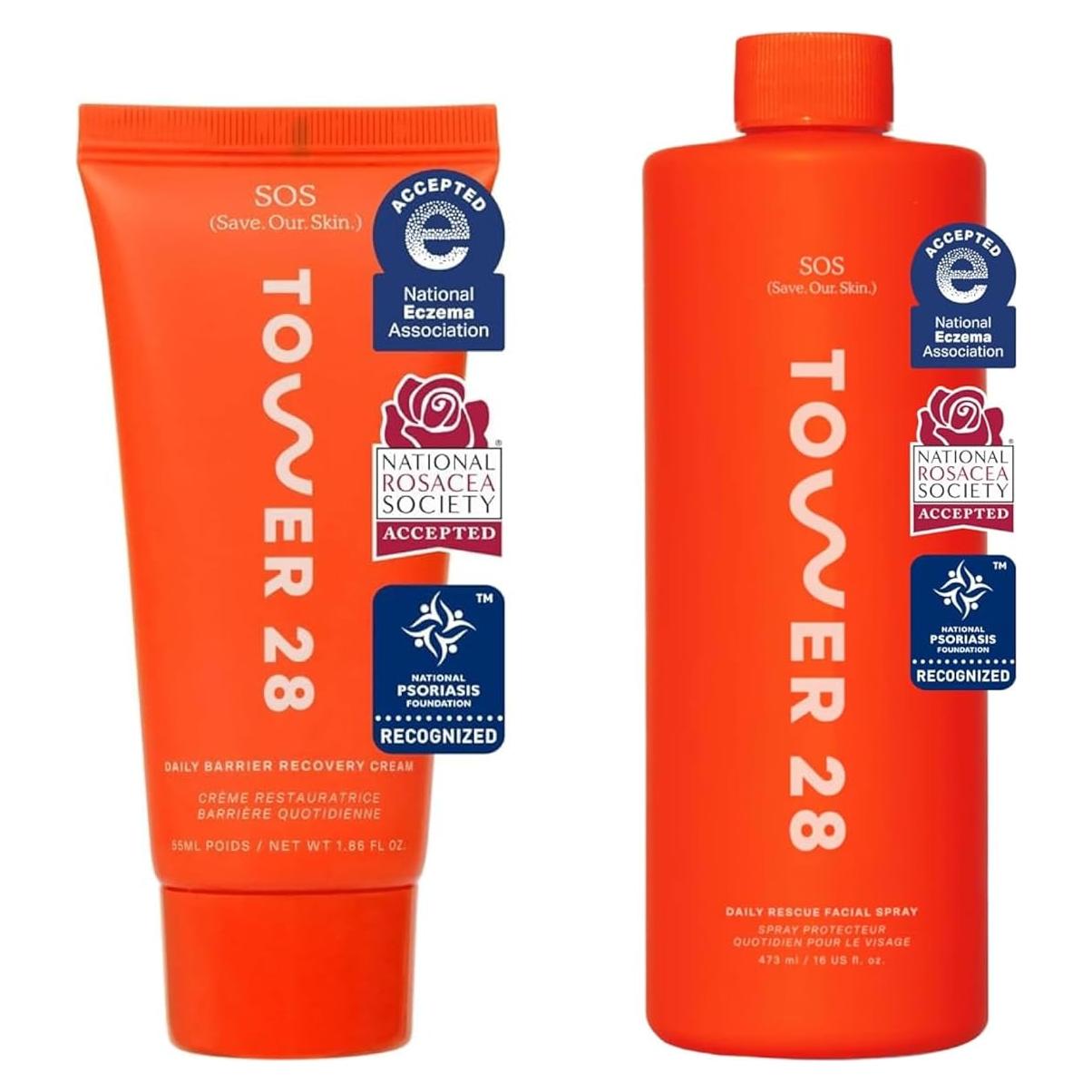 Tower 28 Spray SOS 473 ml y Crema SOS 52.7 g para Piel Sensible