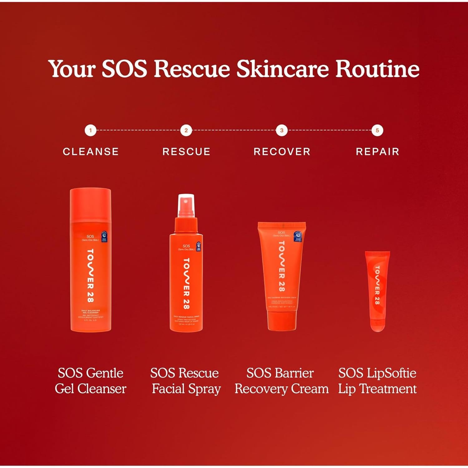 Tower 28 Spray SOS 473 ml y Crema SOS 52.7 g para Piel Sensible