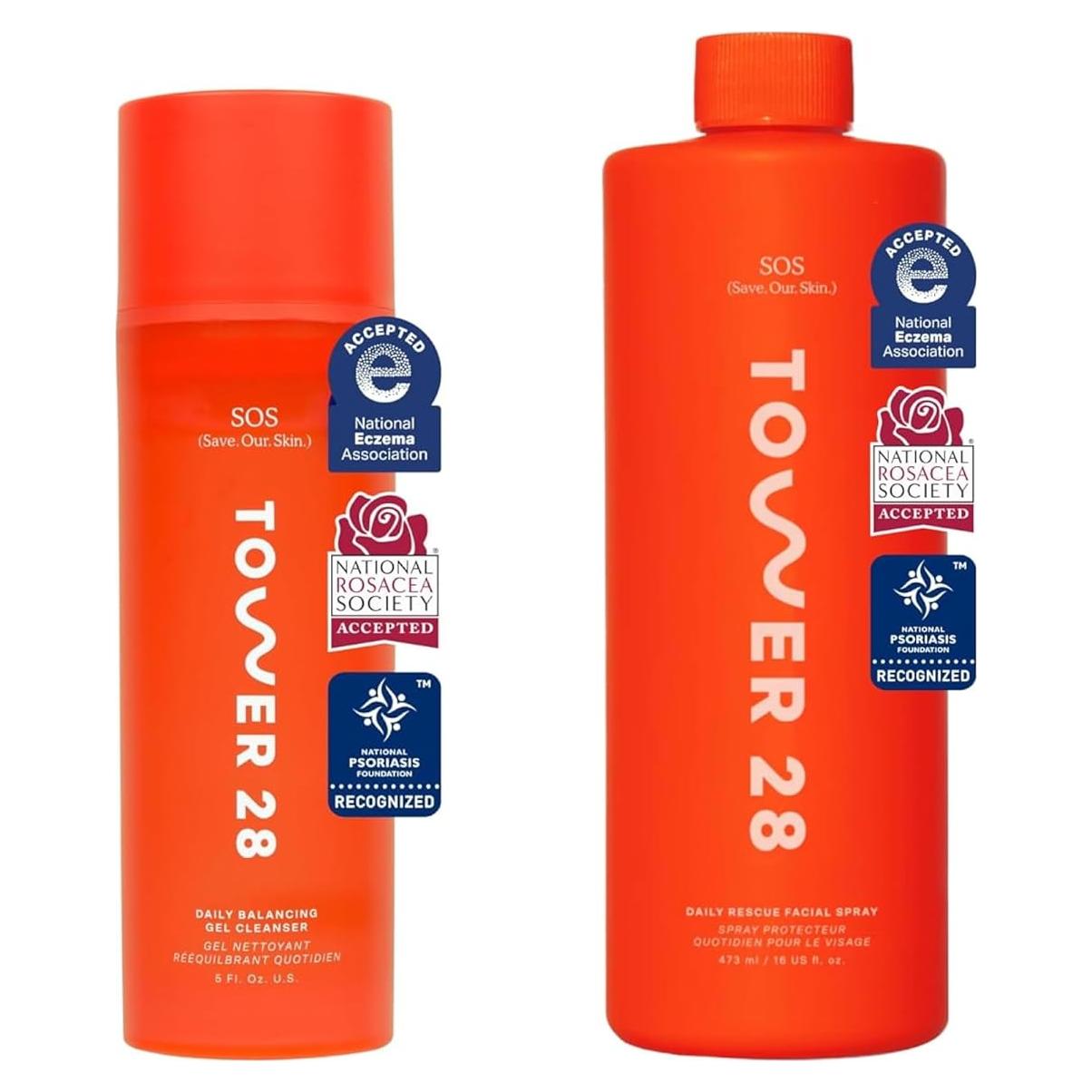 Spray Facial SOS y Limpiador Tower 28 para Piel Sensible